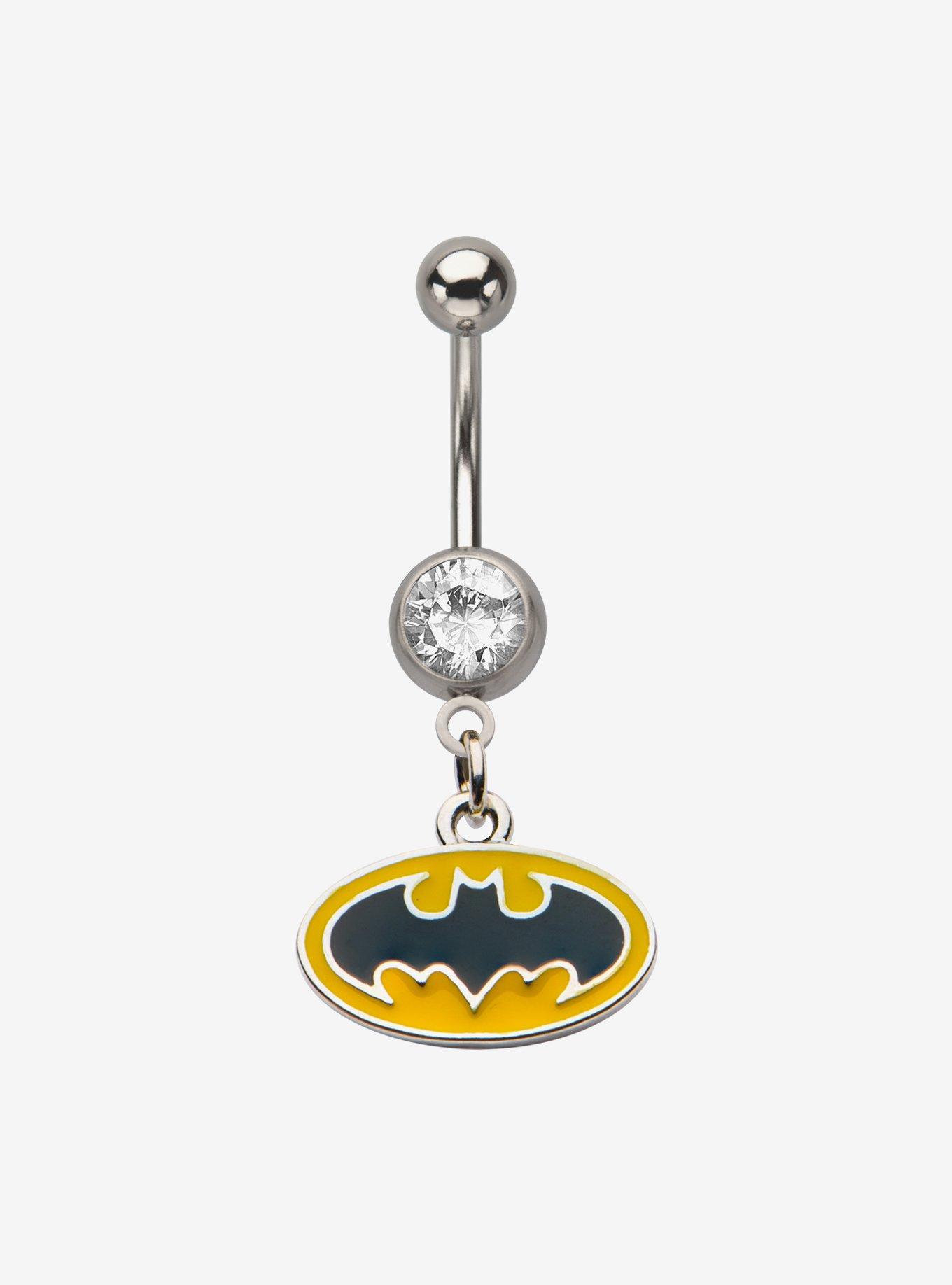 DC Comics Batman 14G 7/16" Press Fit Gem Dangle Oval Logo Navel Ring, , hi-res