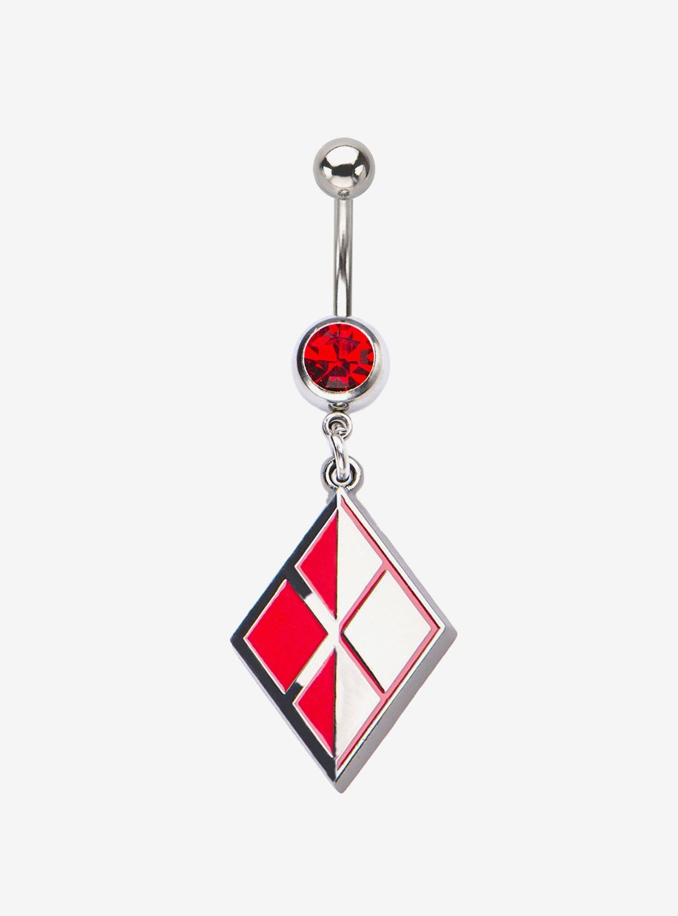 DC Comics Harley Quinn Logo Stainless Steel Dangle Navel Ring, , hi-res