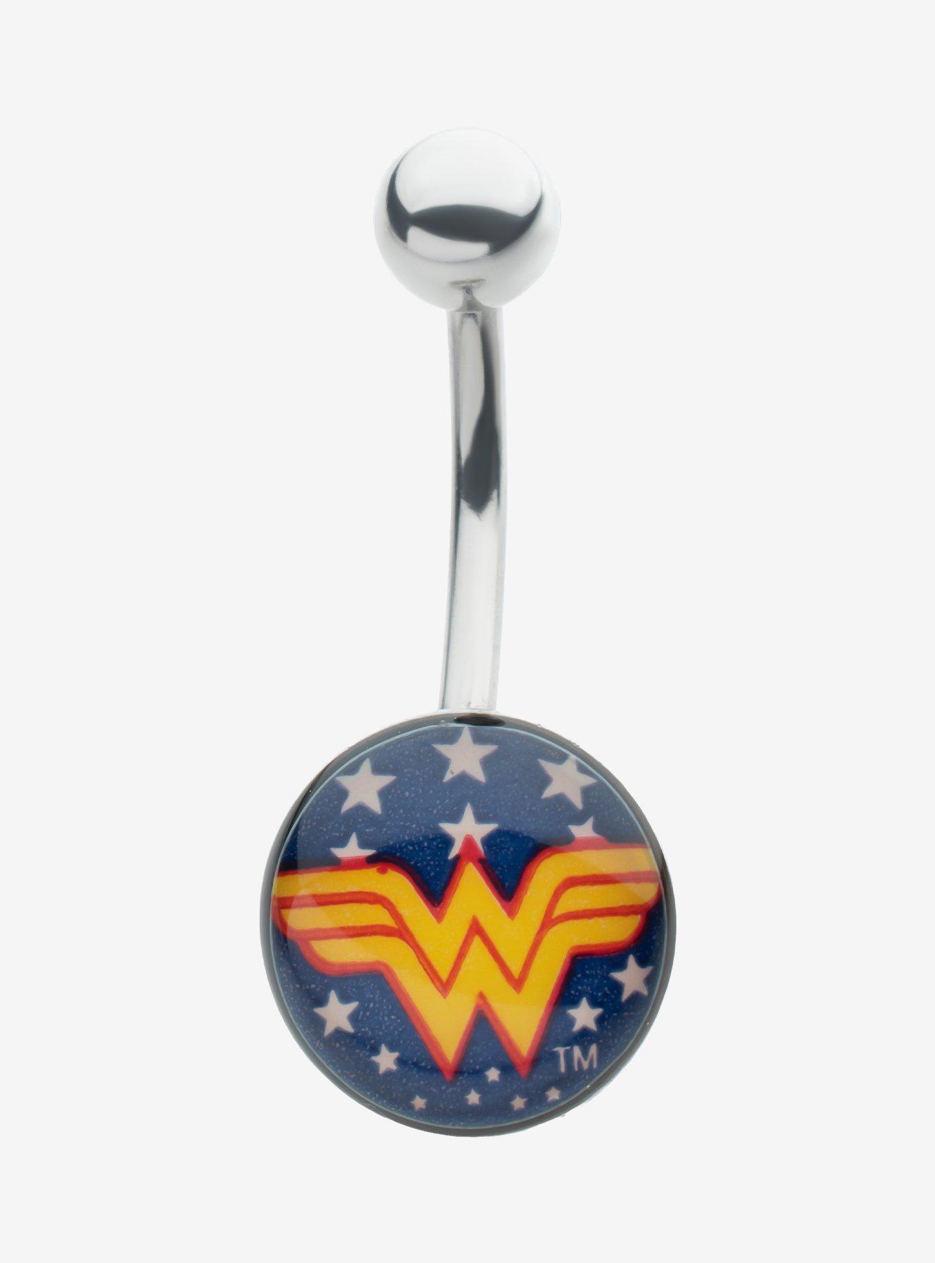 16G Steel Silver Dc Comics Wonder Woman Navel Barbell, , hi-res
