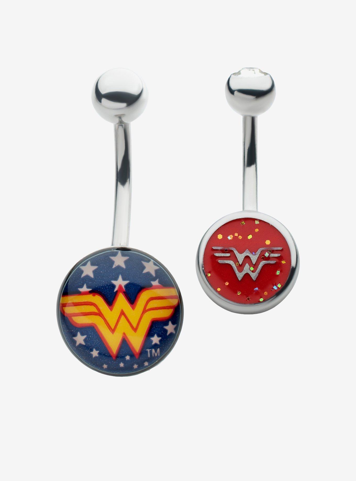 14G Steel Silver DC Comics Wonder Woman Logo Navel Barbell 2 Pack, , hi-res