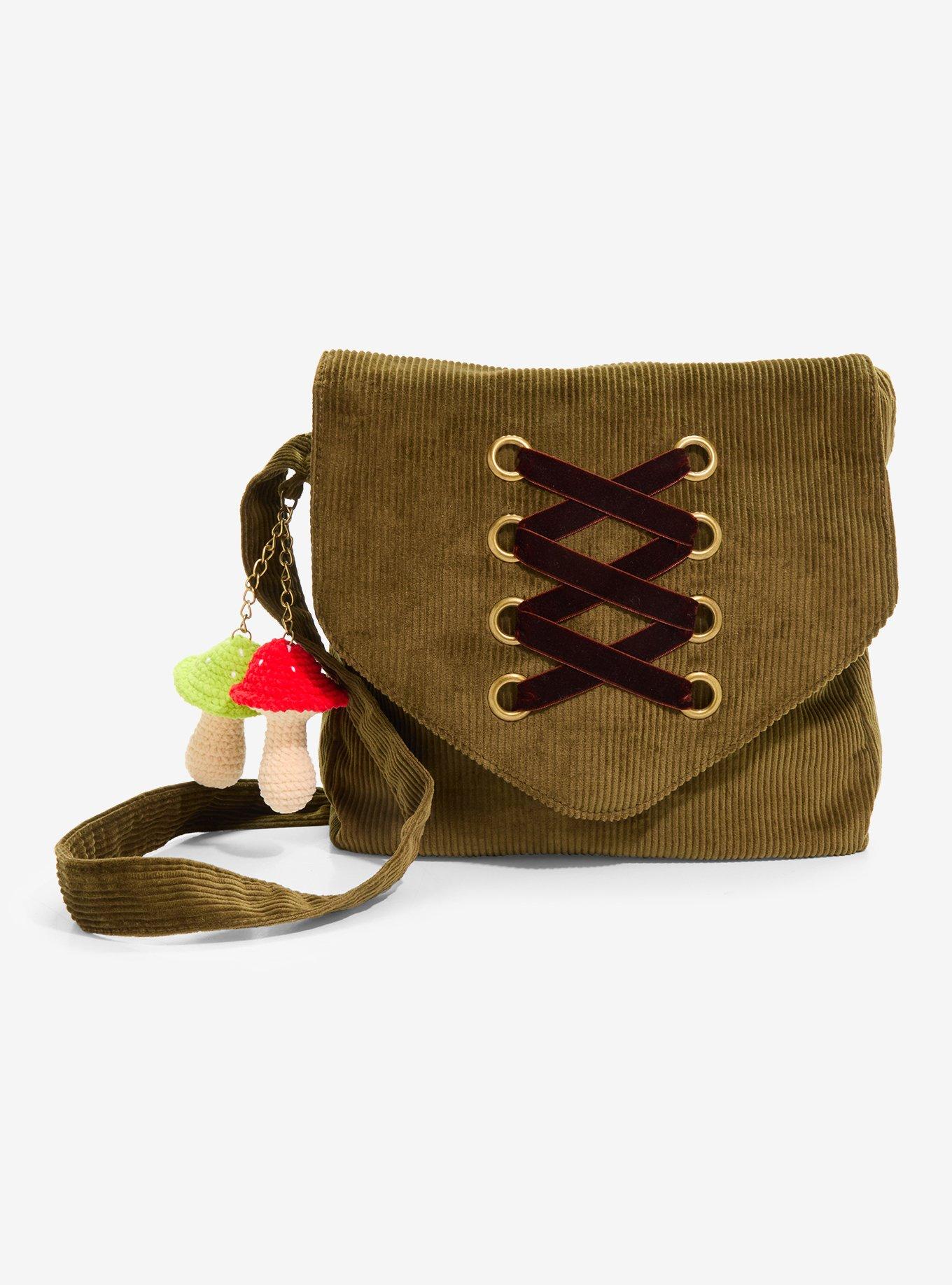 Suede Lace-Up Mushroom Charm Messenger Bag, , hi-res