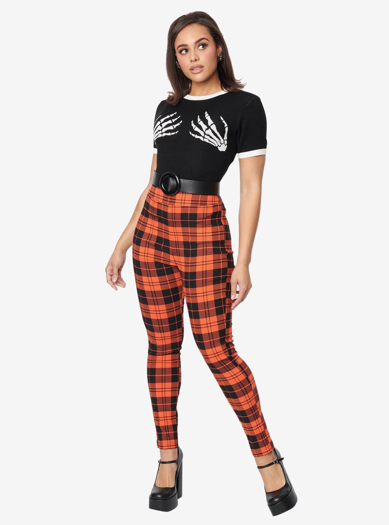 Unique Vintage Orange Plaid Rizzo Cigarette Pants, , hi-res