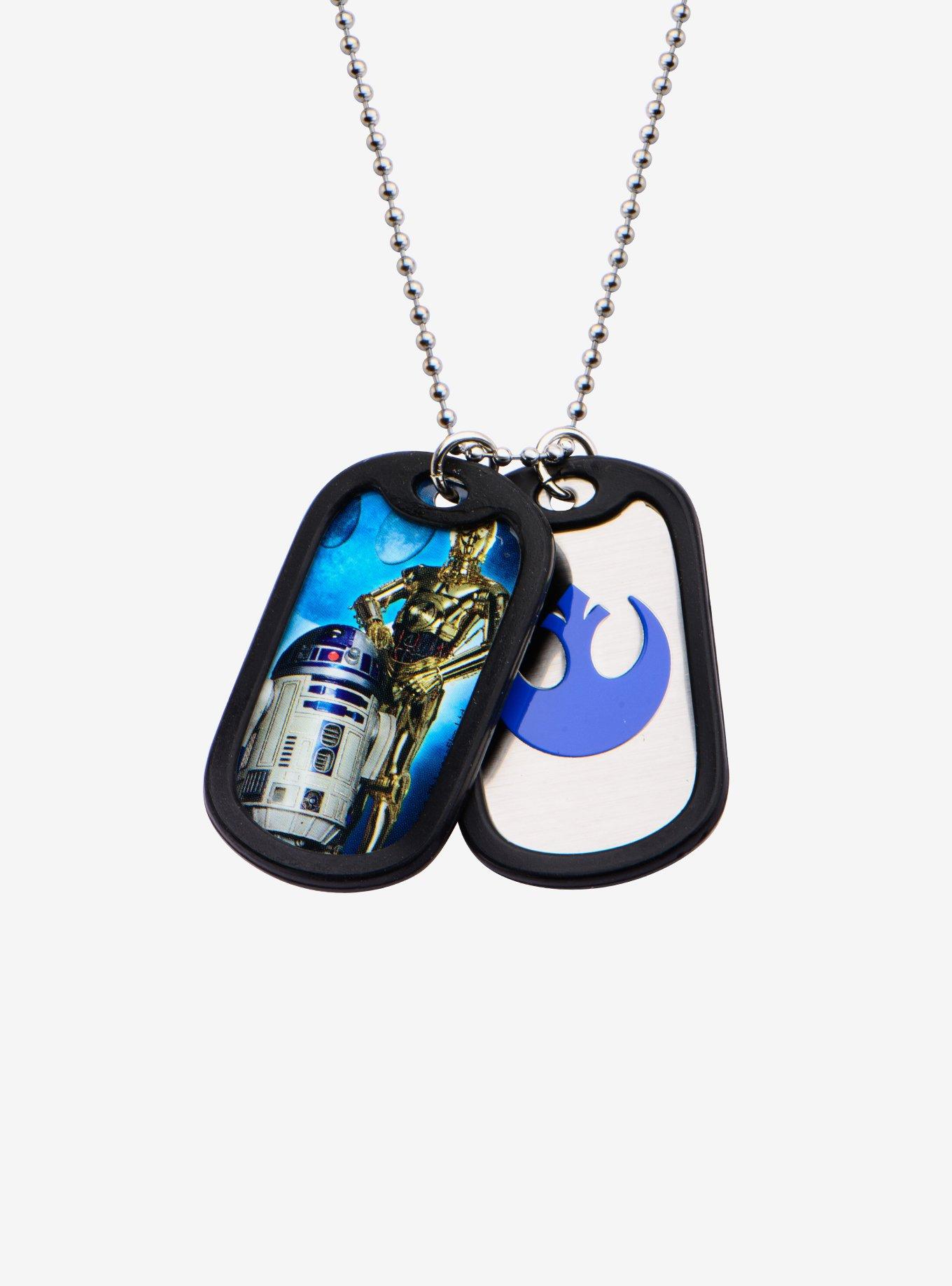 Star Wars R2-D2 and C-3PO Rubber Silencer Double Dog Tag Pendant Necklace, , hi-res