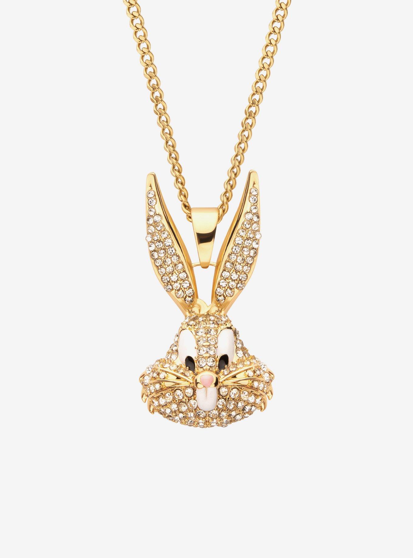 Looney Tunes Bugs Bunny Crystal Gold Plated Bling Pendant Necklace, , hi-res