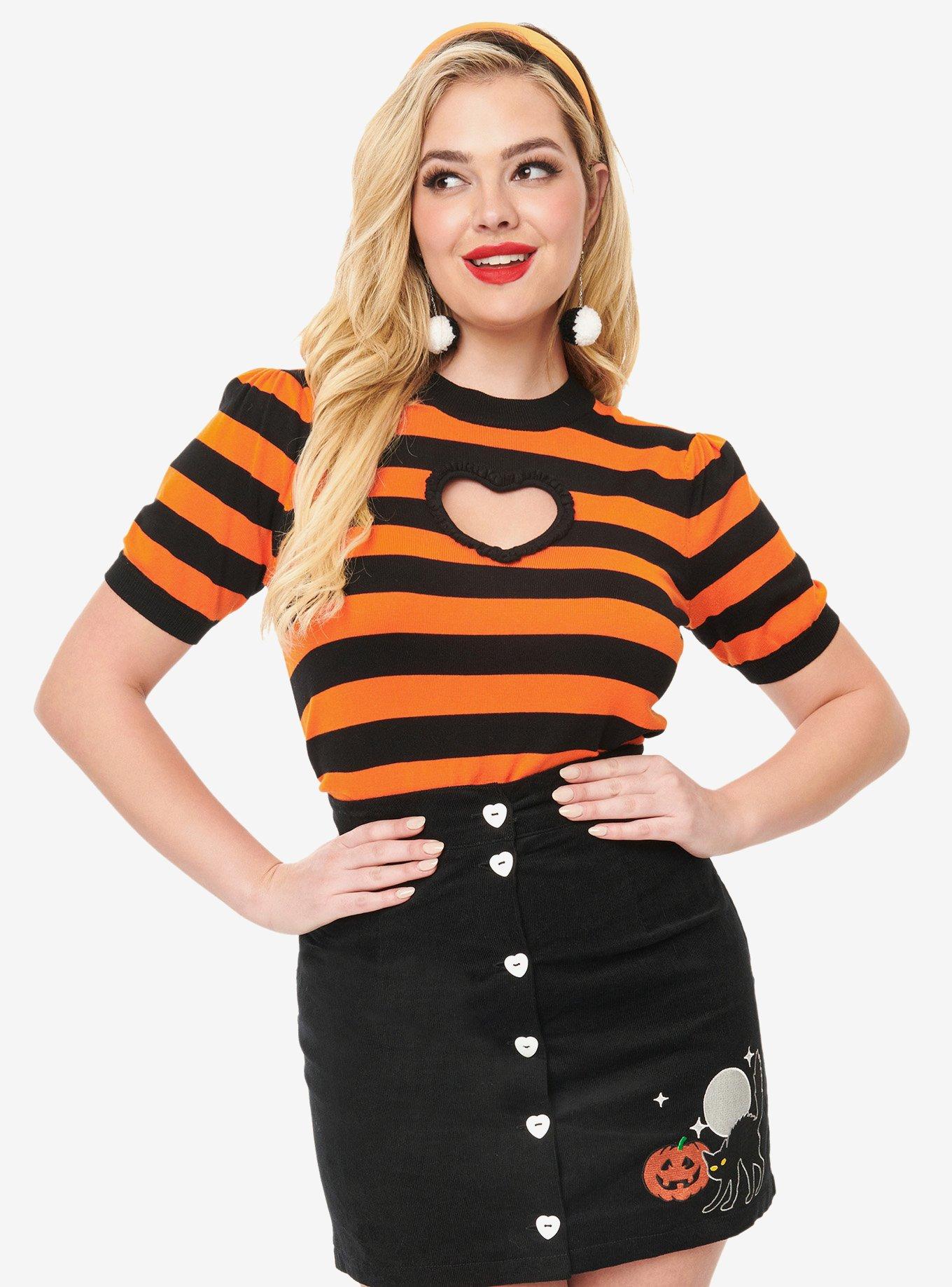 Smak Parlour 1950s Black and Orange Stripe Heart Sweater, , hi-res