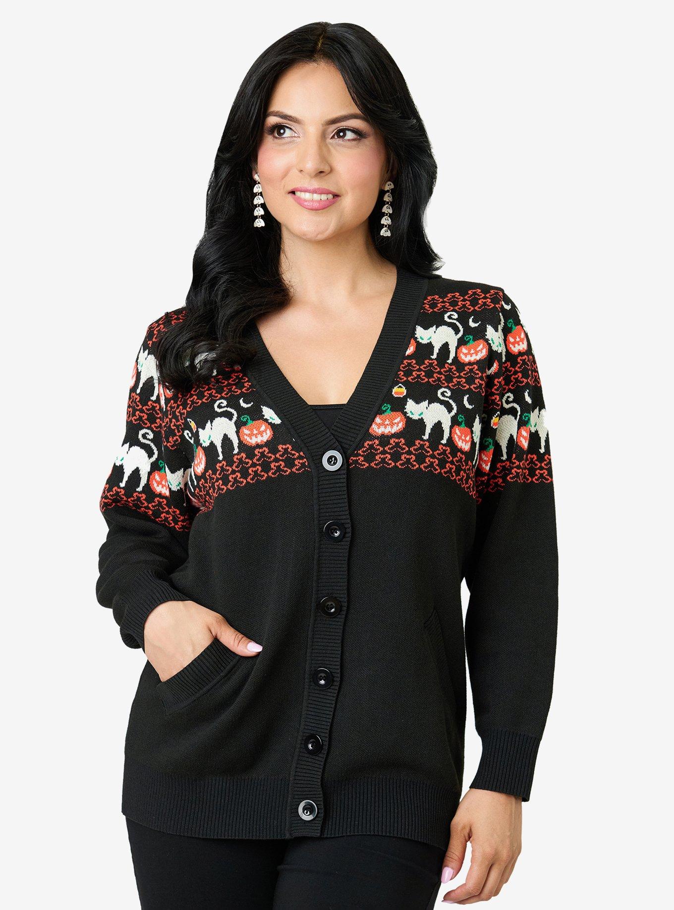 Unique Vintage Halloween Cat Cardigan W/Set in Sleeve, , hi-res