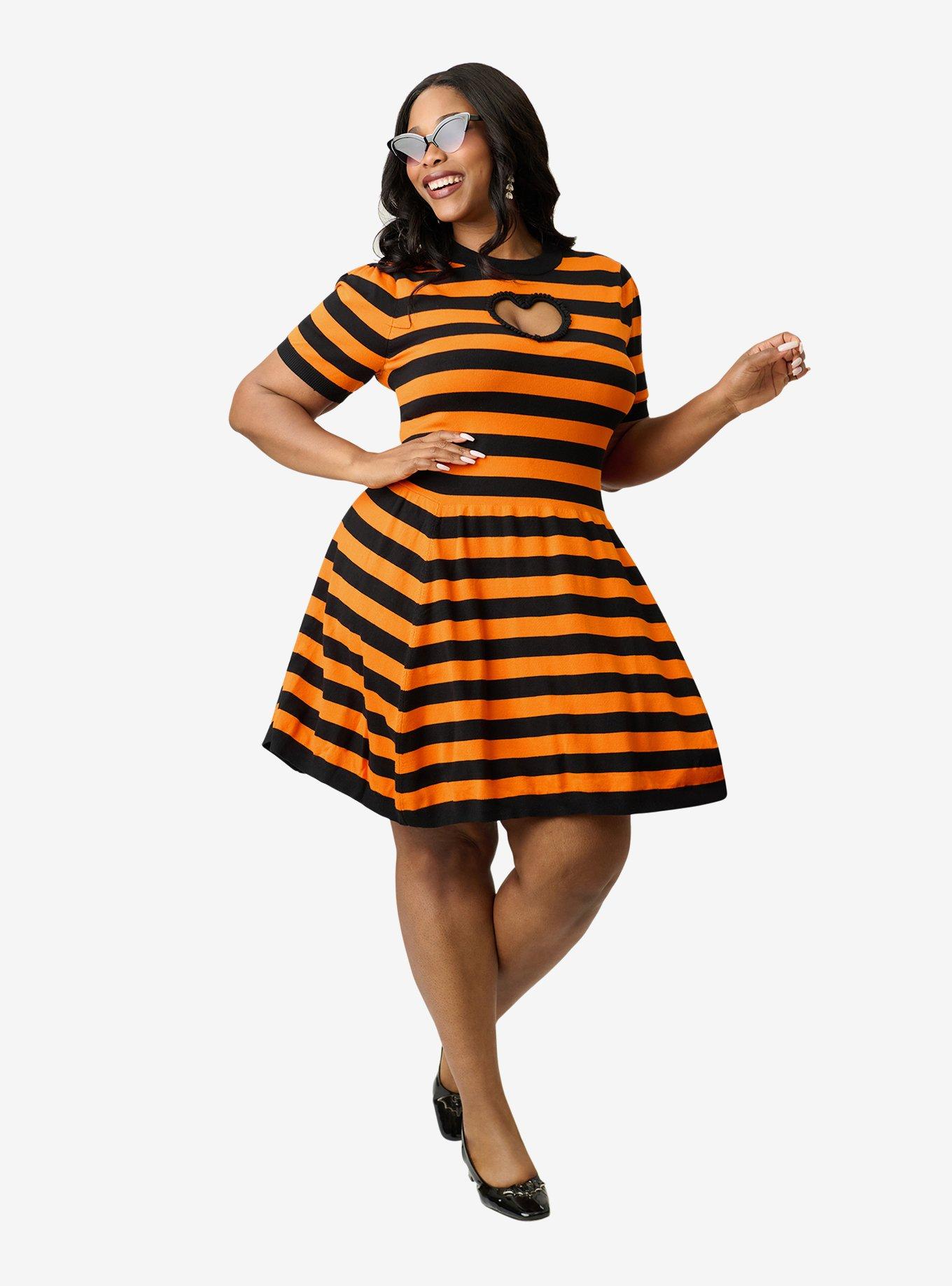 Smak Parlour Plus Size Orange/Black Sweater Dress W/Heart Cutout, , hi-res