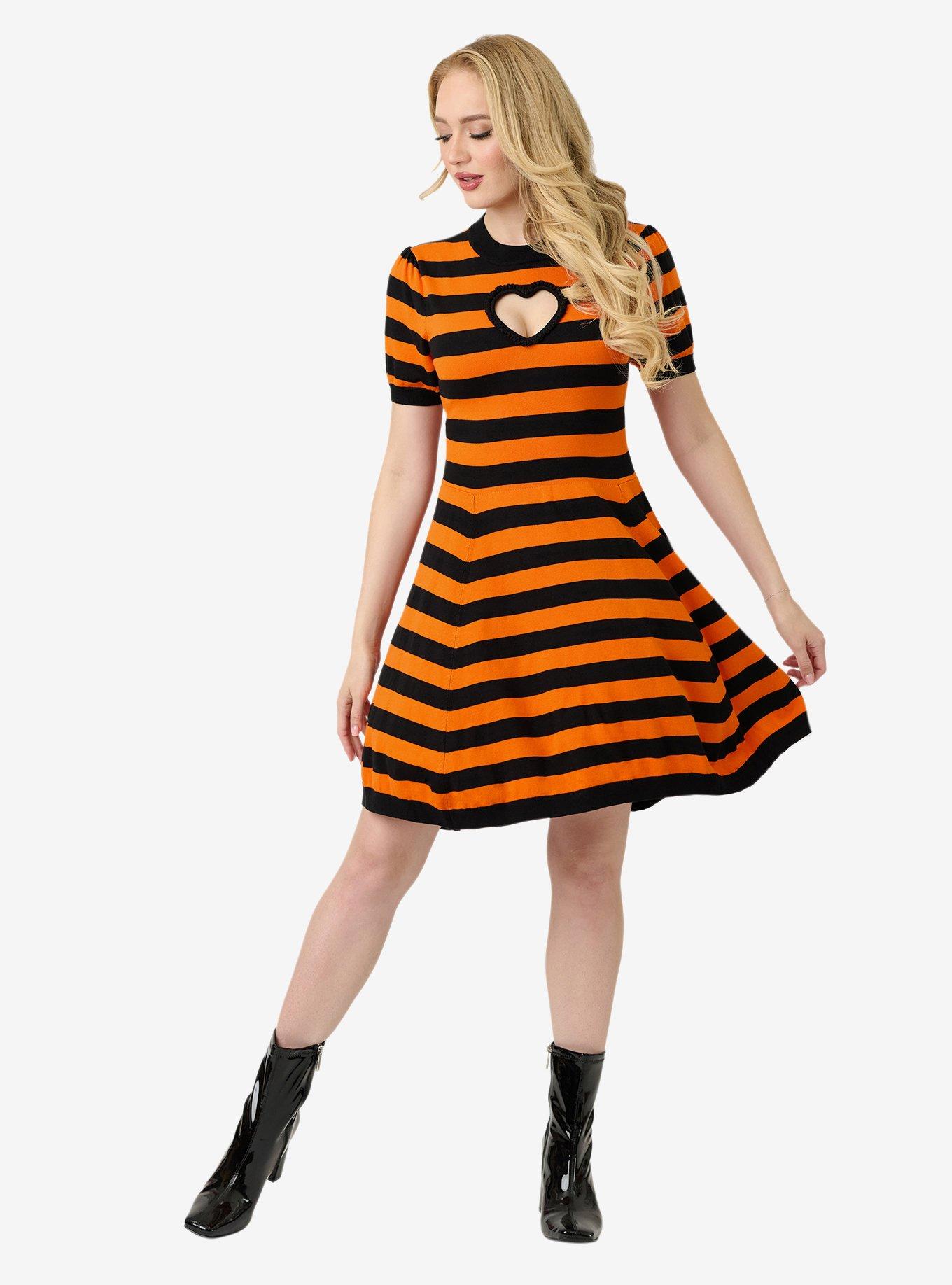 Smak Parlour Orange/Black Sweater Dress W/Heart Cutout, , hi-res