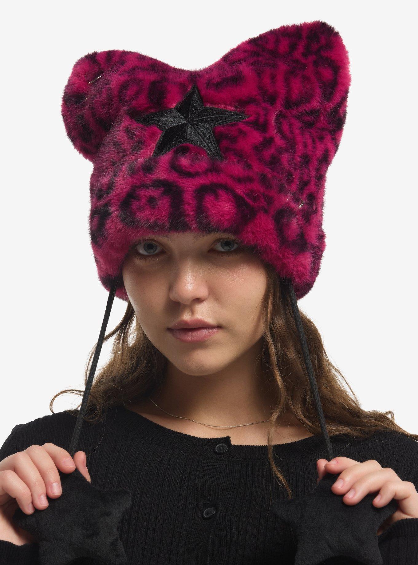 Pink Leopard Ears Star Tassel Beanie | Hot Topic