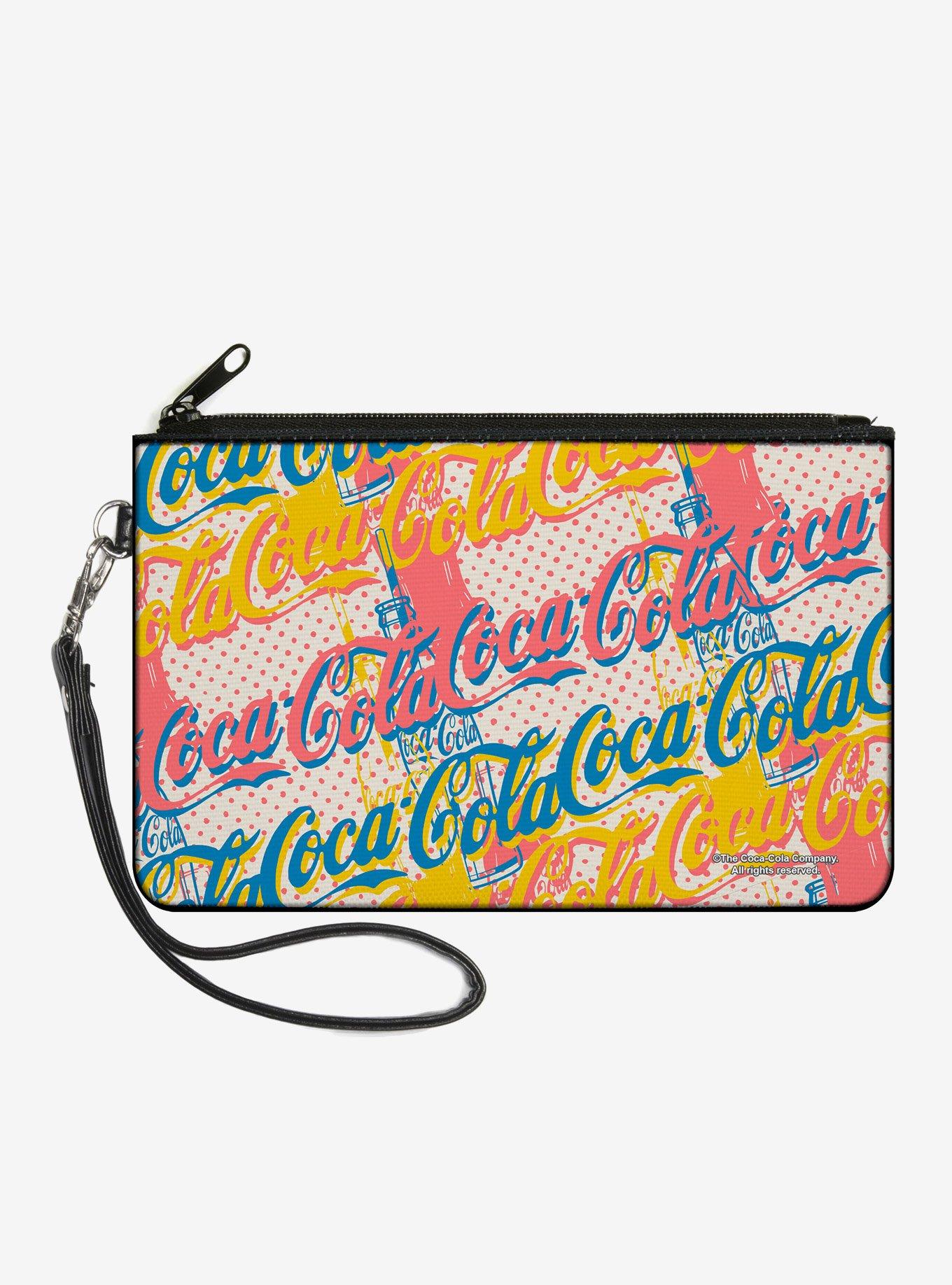 Coca-Cola Script Logo Stacked Pop Art Multi Pastel Zip Clutch Wallet, , hi-res