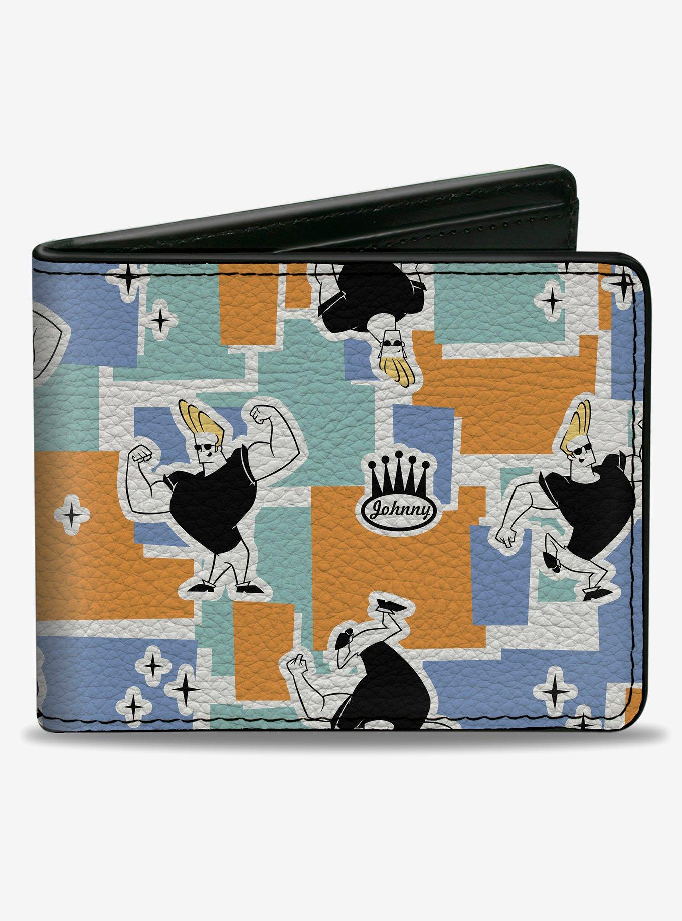 Johnny Bravo Poses and Icon Collage Blocks Bifold Wallet, , hi-res