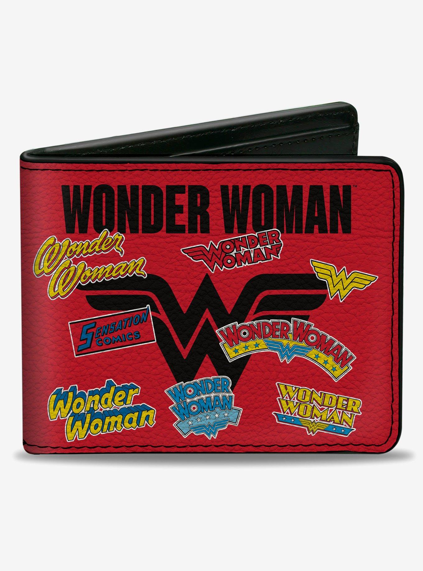 DC Comics Wonder Woman Anniversary Logos Collage Bifold Wallet, , hi-res