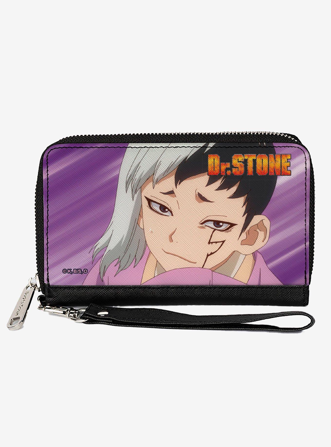 Dr. Stone Gen Asagiri Face and Title Logo Purples Zip Around Wallet, , hi-res