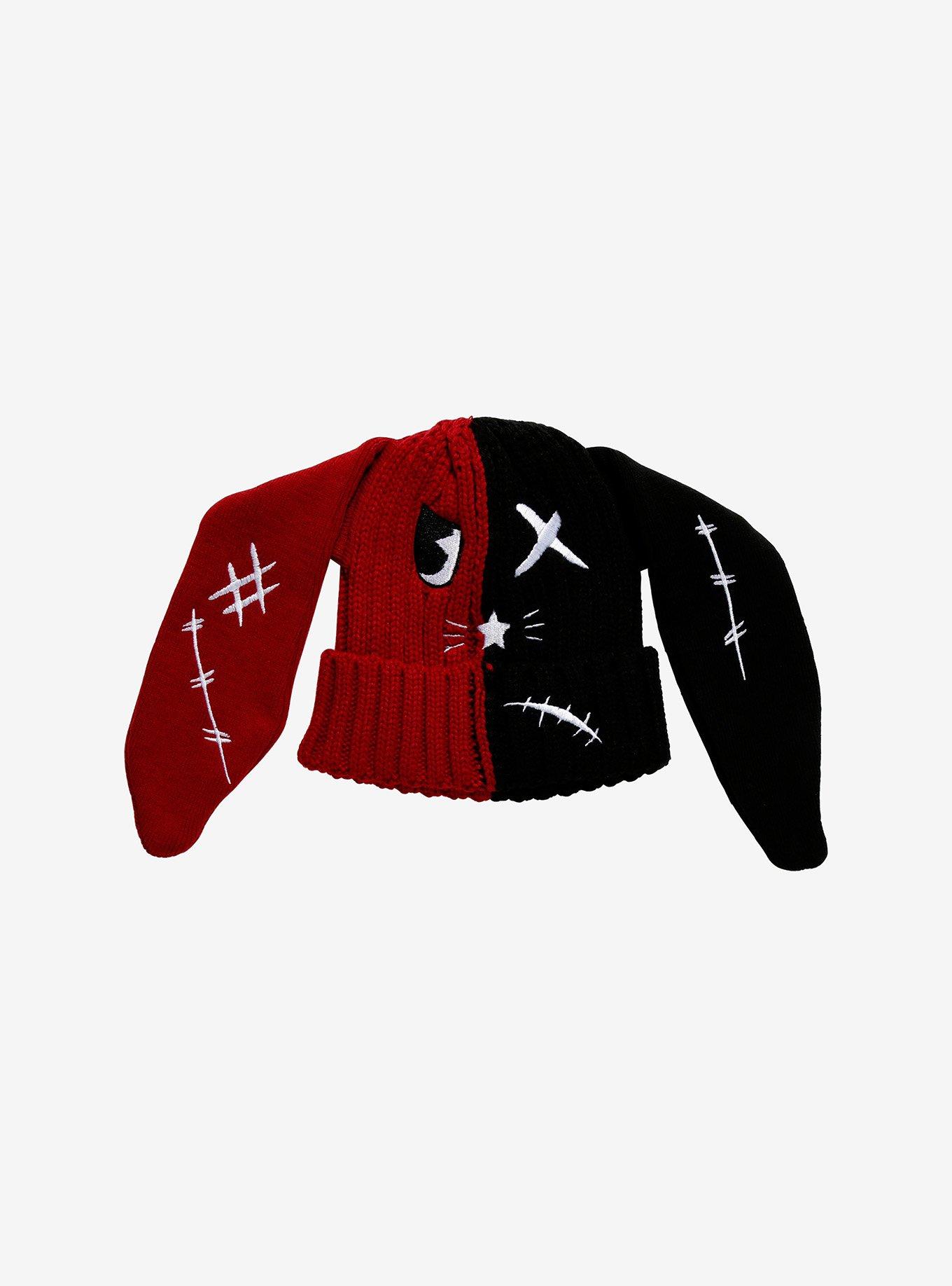 Red & Black Stitch Split Bunny Beanie, , hi-res