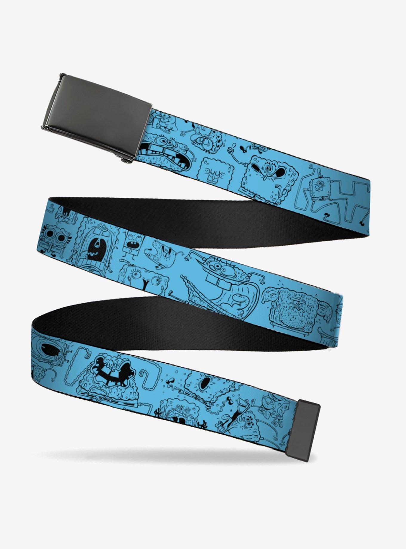 SpongeBob SquarePants Doodle Poses Blue Black Clamp Buckle Belt, , hi-res