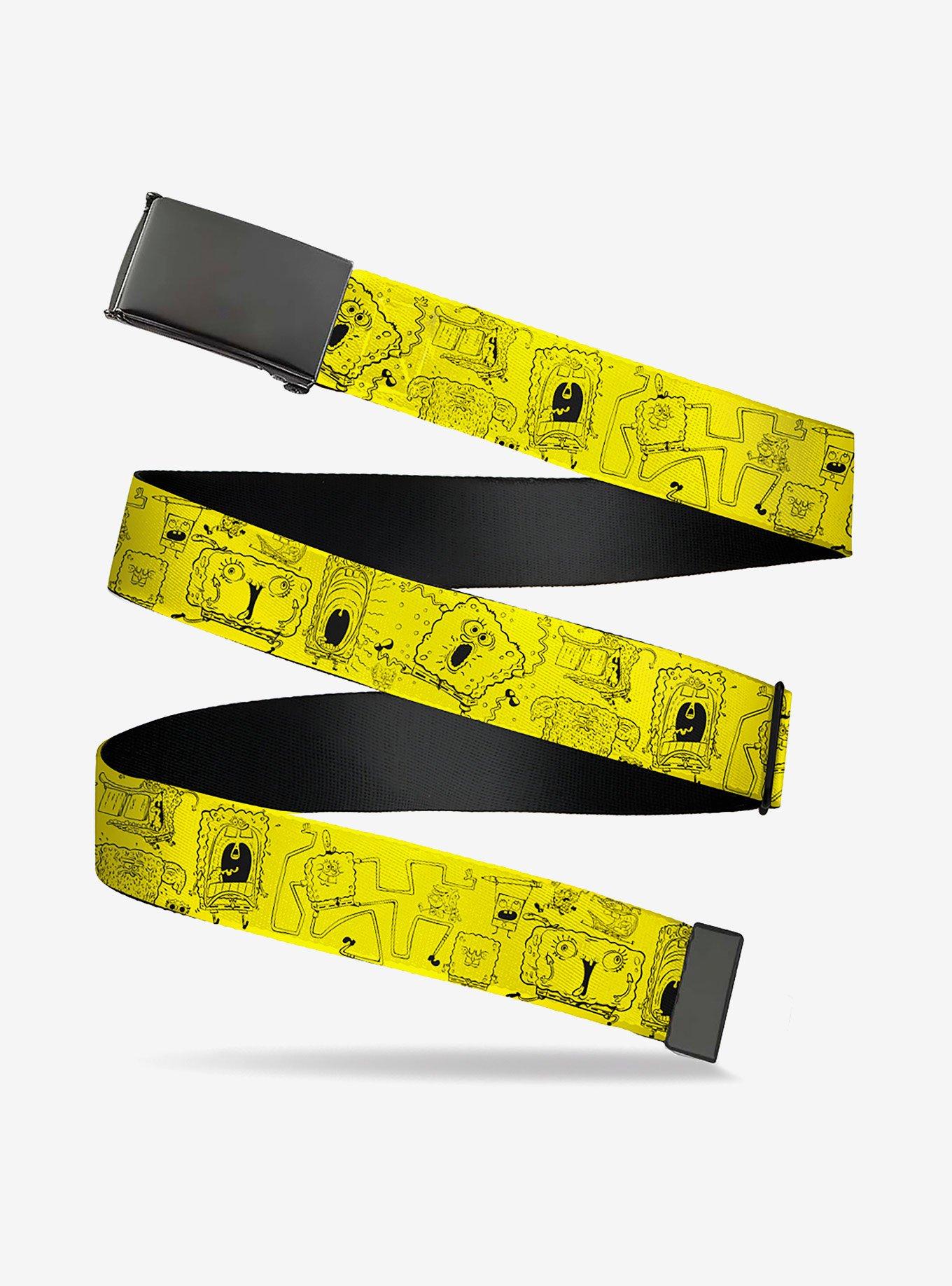 SpongeBob SquarePants Poses Collage Yellow Black Clamp Buckle Belt, , hi-res