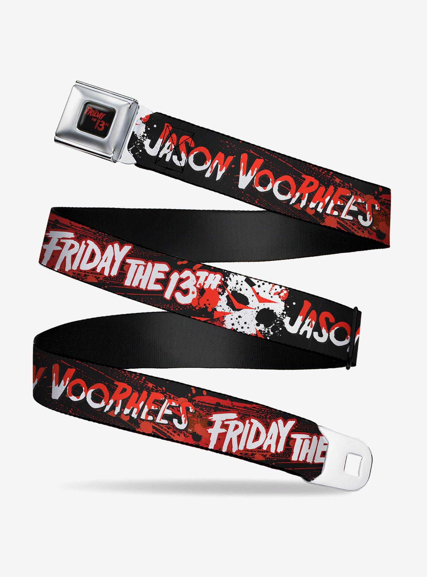 Friday the 13th Jason Voorhies Mask Text Seatbelt Buckle Belt, , hi-res