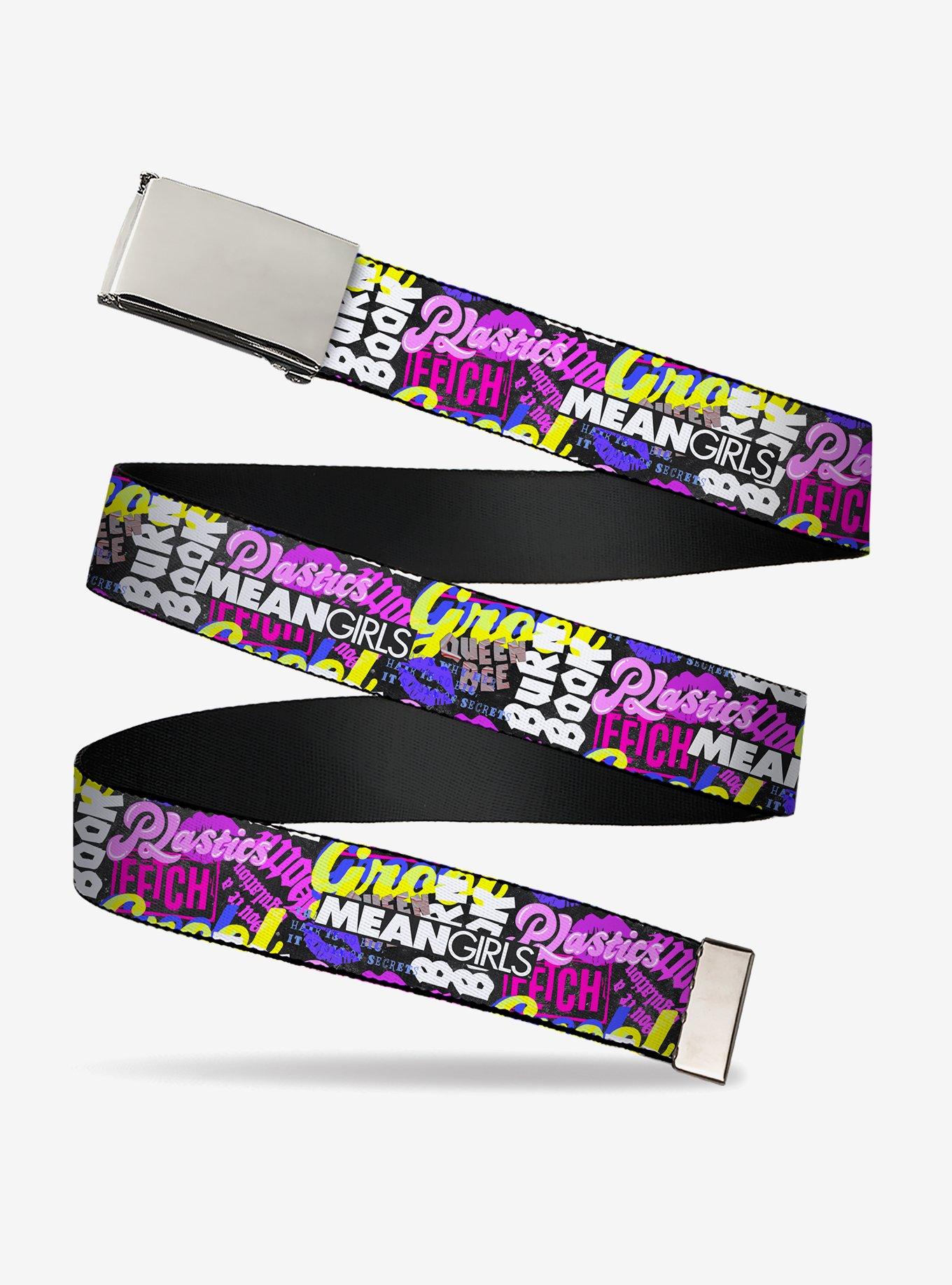 Mean Girls Catch Phrases Collage Black Multi Clamp Buckle Belt, , hi-res