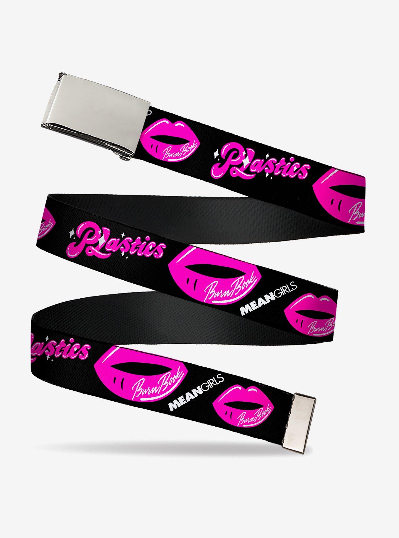 Mean Girls Plastics Kisses Black Pink Clamp Buckle Belt, , hi-res