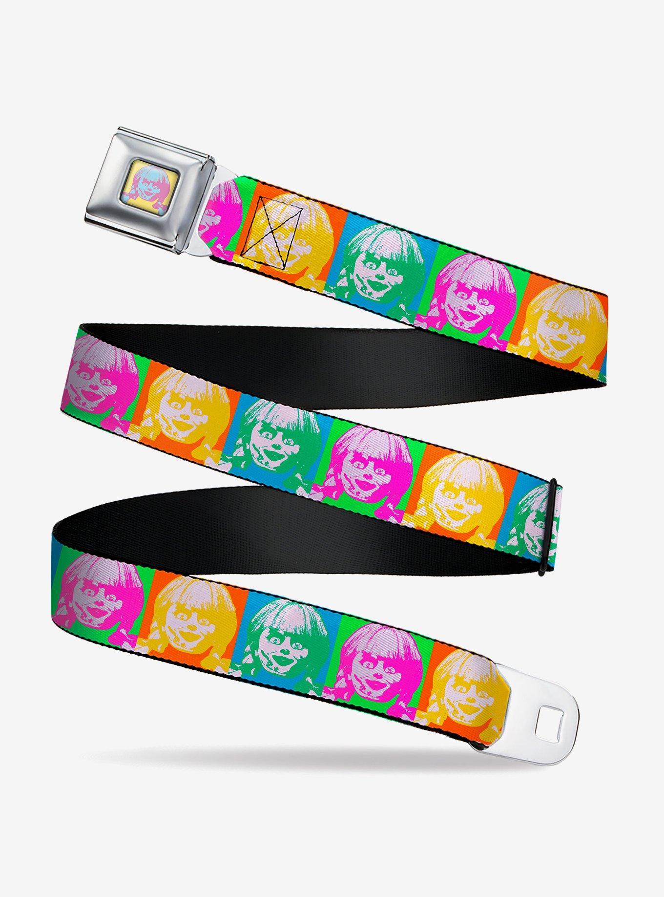 Annabelle Doll Face Pop Art Color Block Multi Seatbelt Buckle Belt, , hi-res
