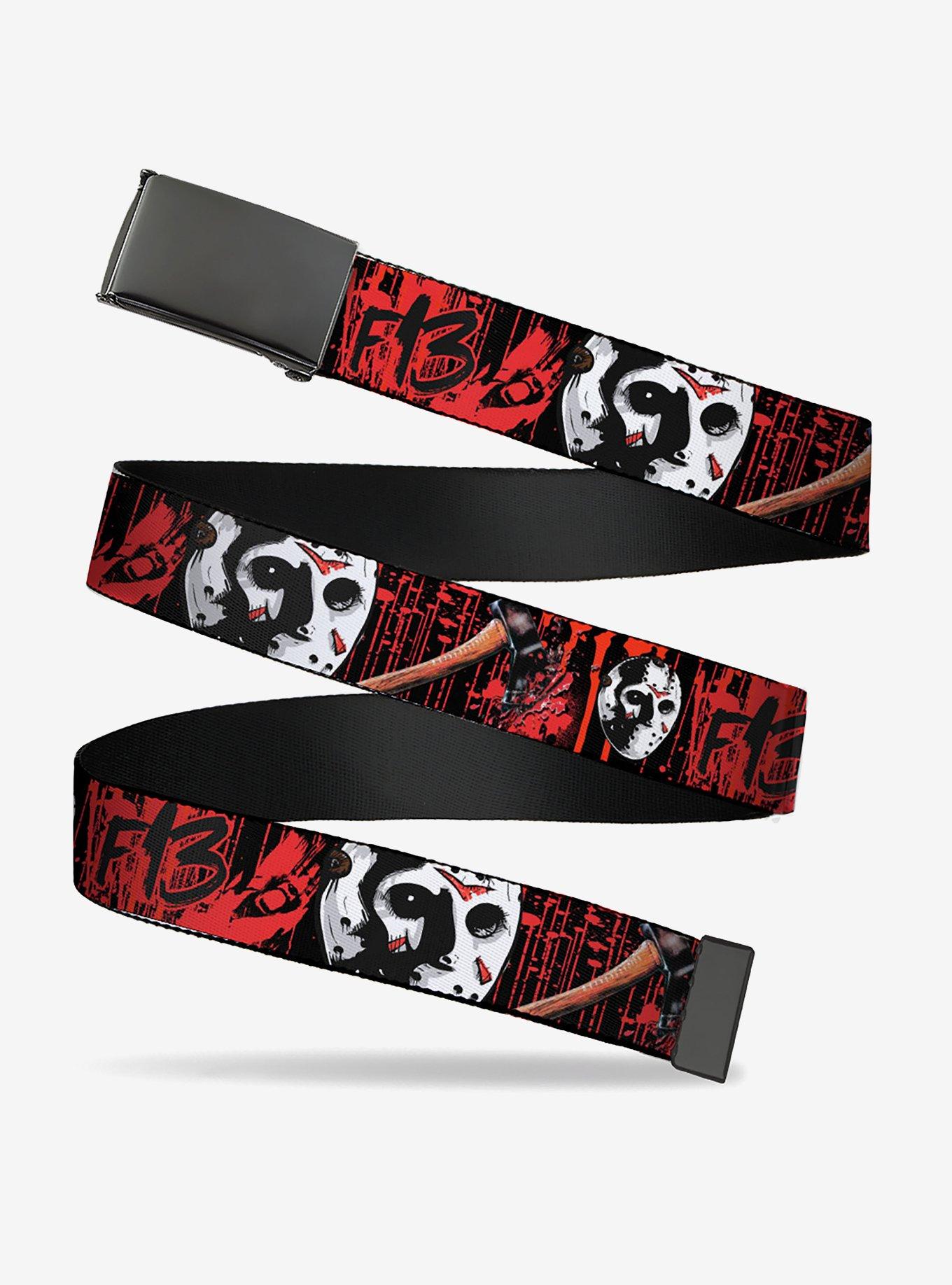 Friday the 13th Jason Mask Axe Blood Splatter Clamp Buckle Belt, , hi-res