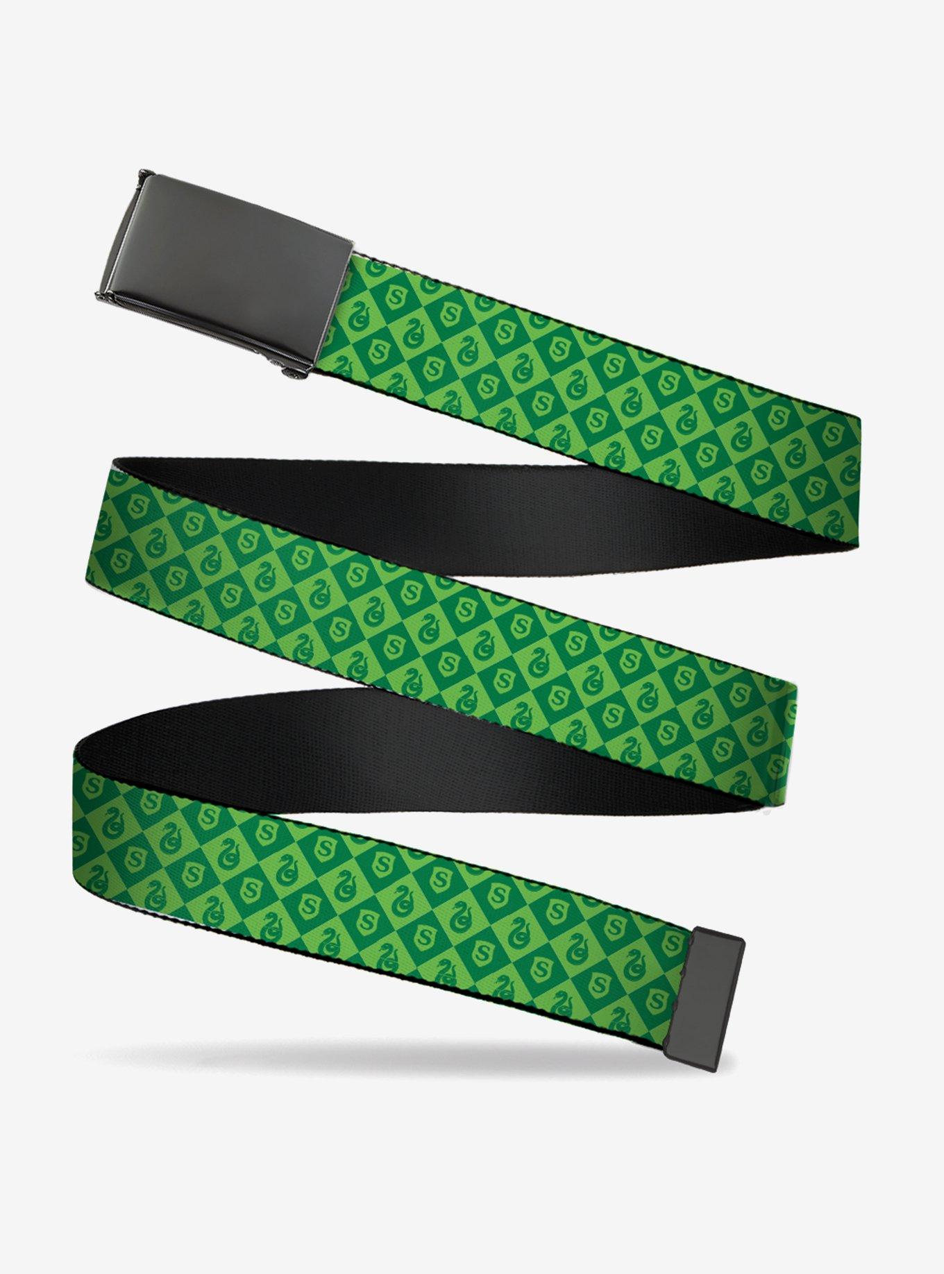 Harry Potter Slytherin Icons Checker Greens Clamp Buckle Belt, , hi-res
