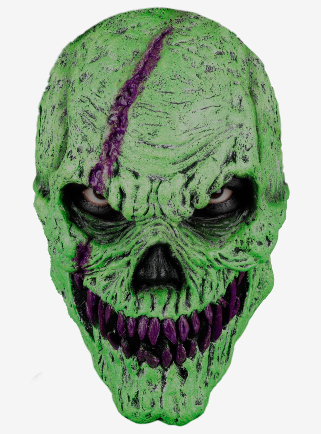 Skull Fangs Green Monster Face Latex Mask, , hi-res
