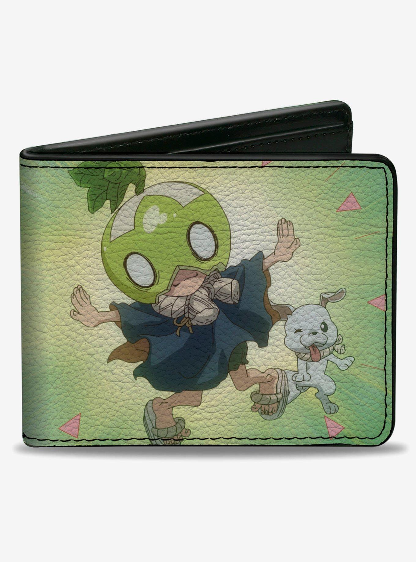 Dr. Stone Suika and Chalk Dancing Pose and Title Logo Greens Bifold Wallet, , hi-res