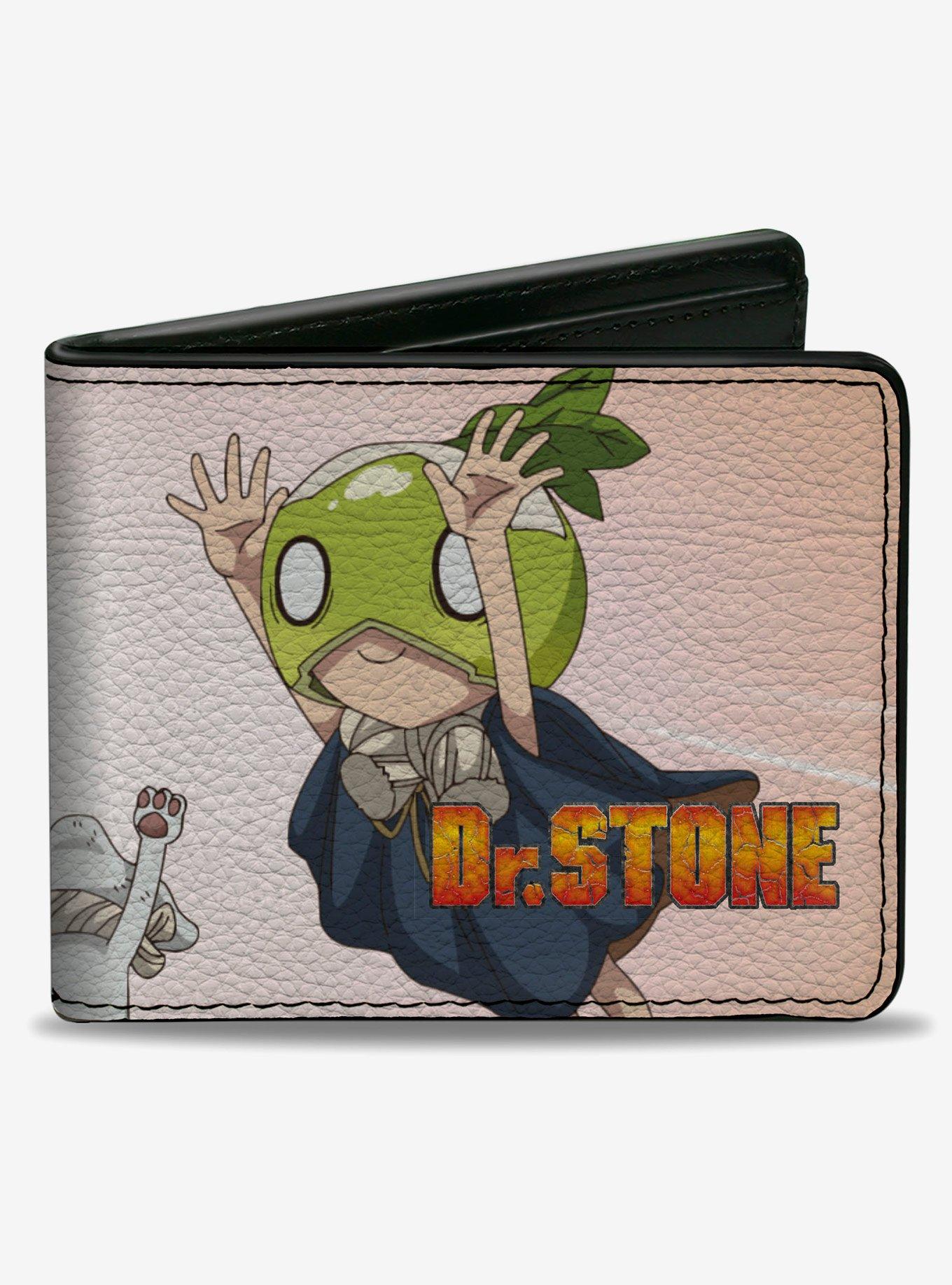 Dr. Stone Sagara Chalk and Suika Hands Up Pose and Logo Beige Bifold Wallet, , hi-res