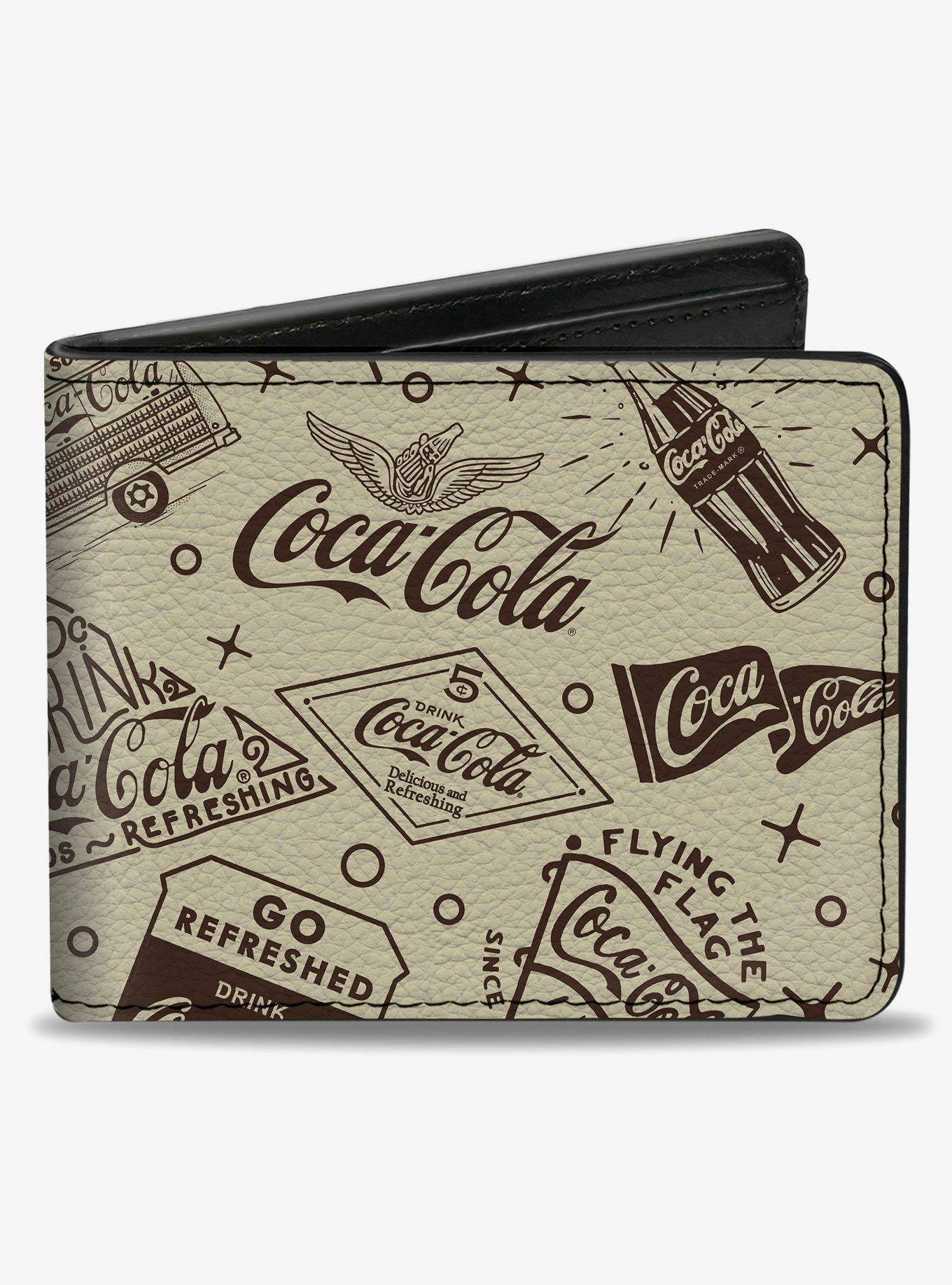 Coca-Cola Vintage Coca Cola Have a Coke and Smile Icons Collage Beige Bifold Wallet, , hi-res