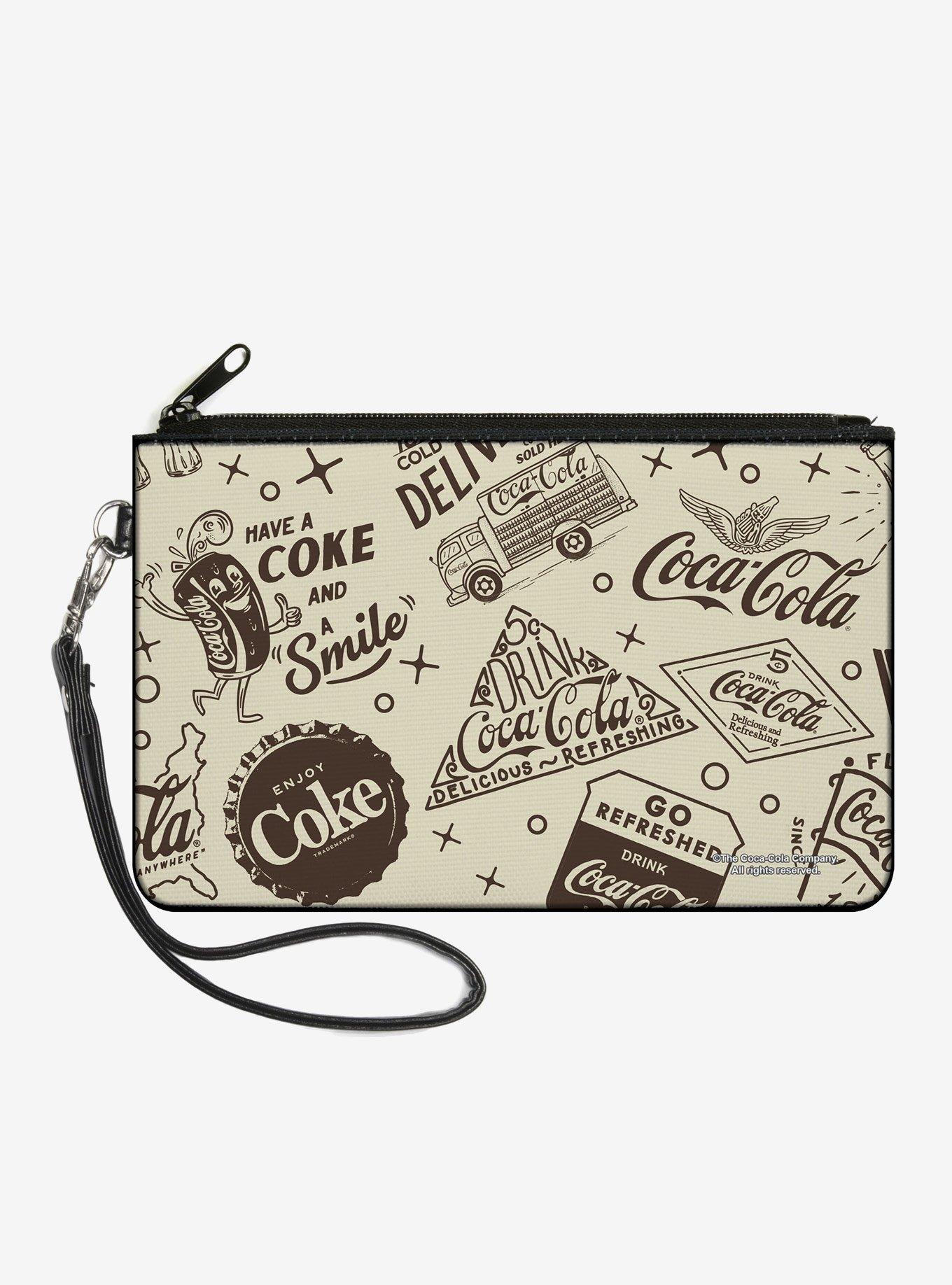 Coca-Cola Vintage Have a Coke and Smile Icons Collage Beige Zip Clutch Wallet, , hi-res