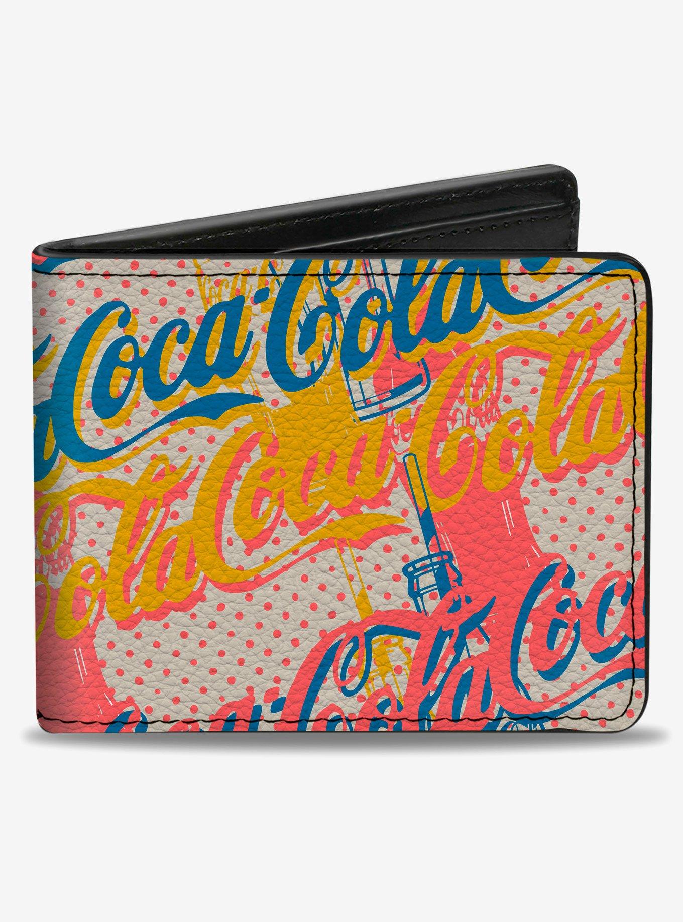 Coca-Cola Script Logo Stacked Pop Art Multi Pastel Bifold Wallet, , hi-res