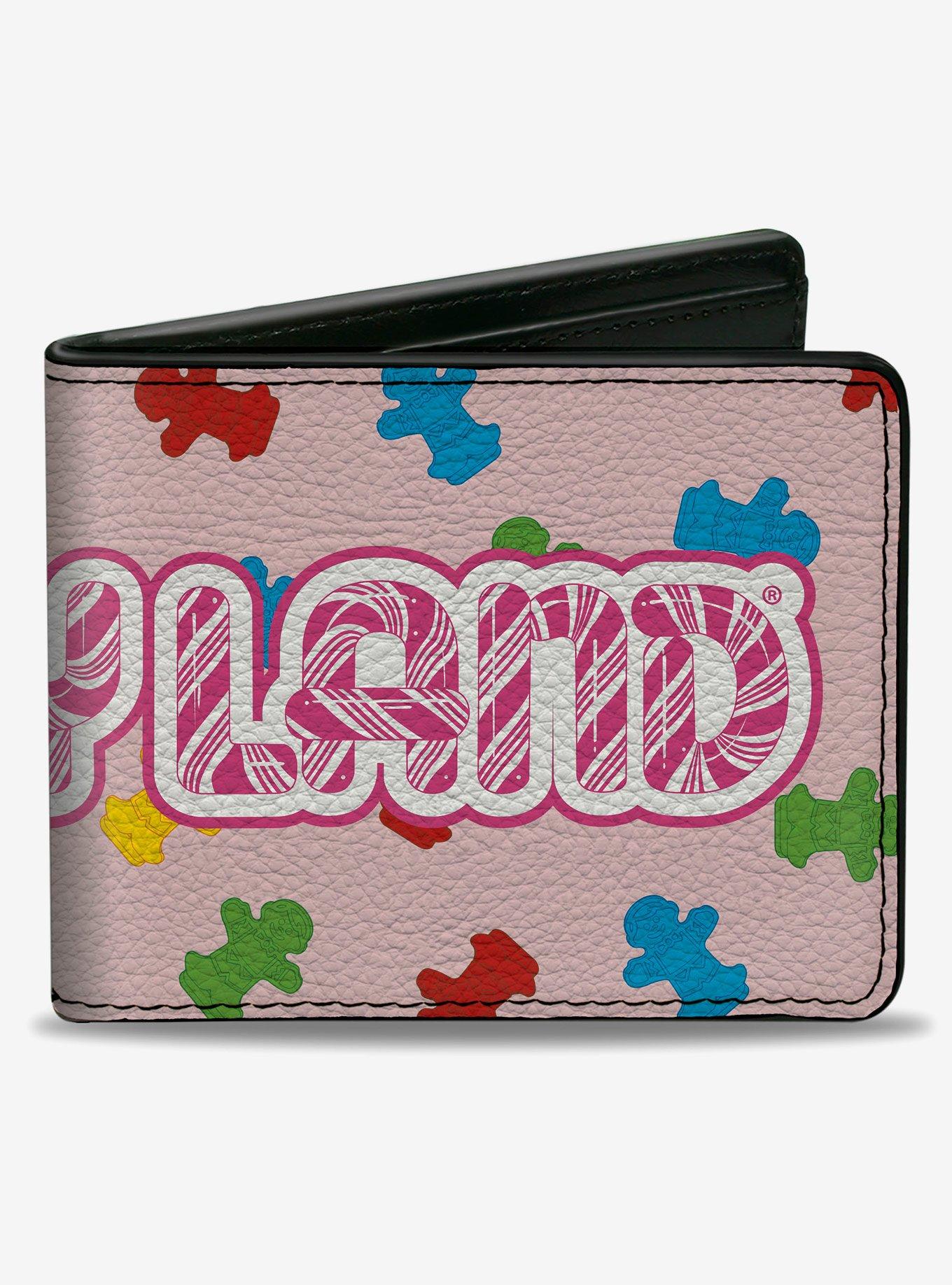 Candy Land Candyland Logo and Gingerbread Token Icons Scattered Pink Bifold Wallet, , hi-res