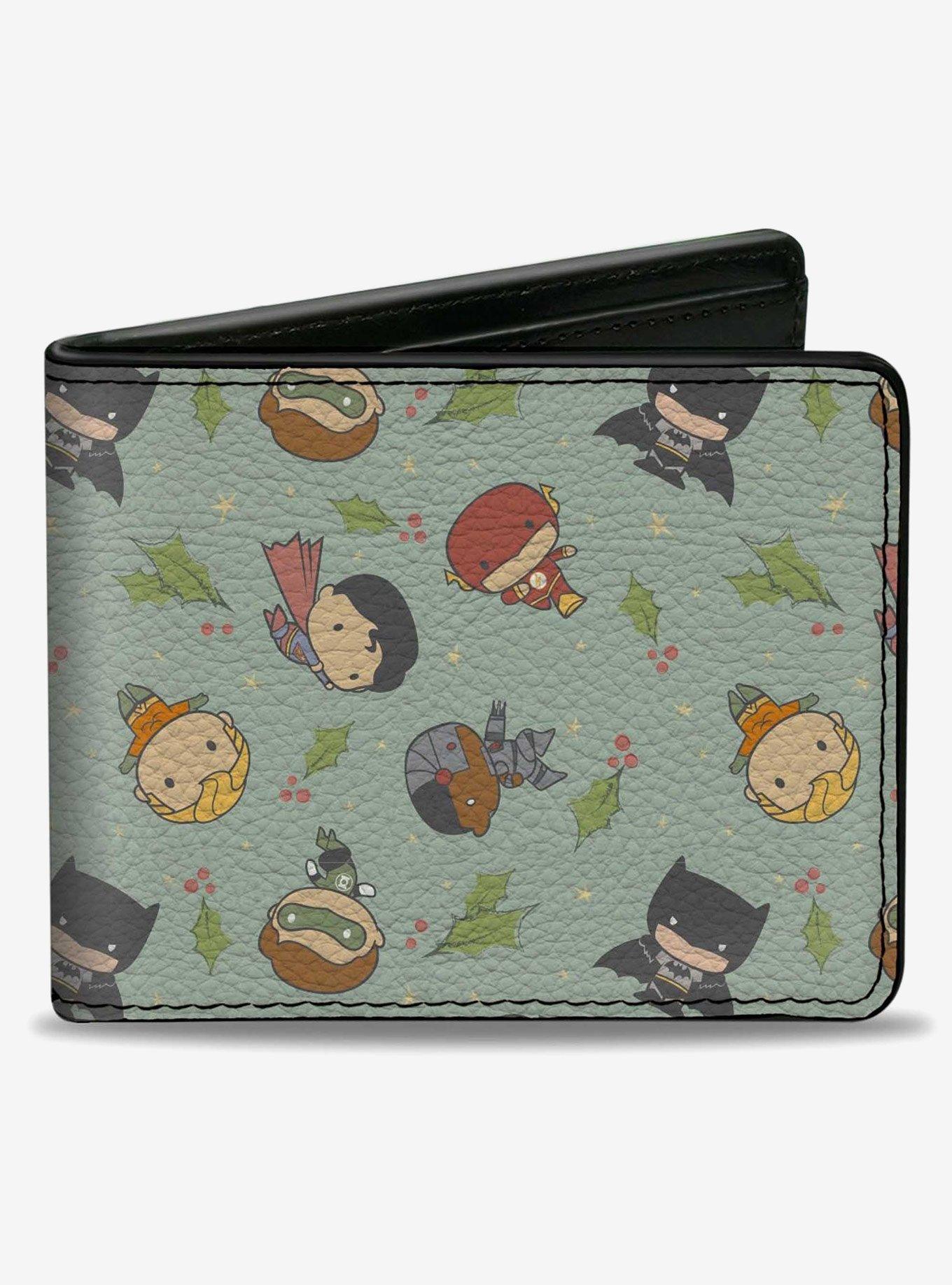 DC Comics Justice League Chibi Holiday Christmas Superhero Poses Holly Bifold Wallet, , hi-res