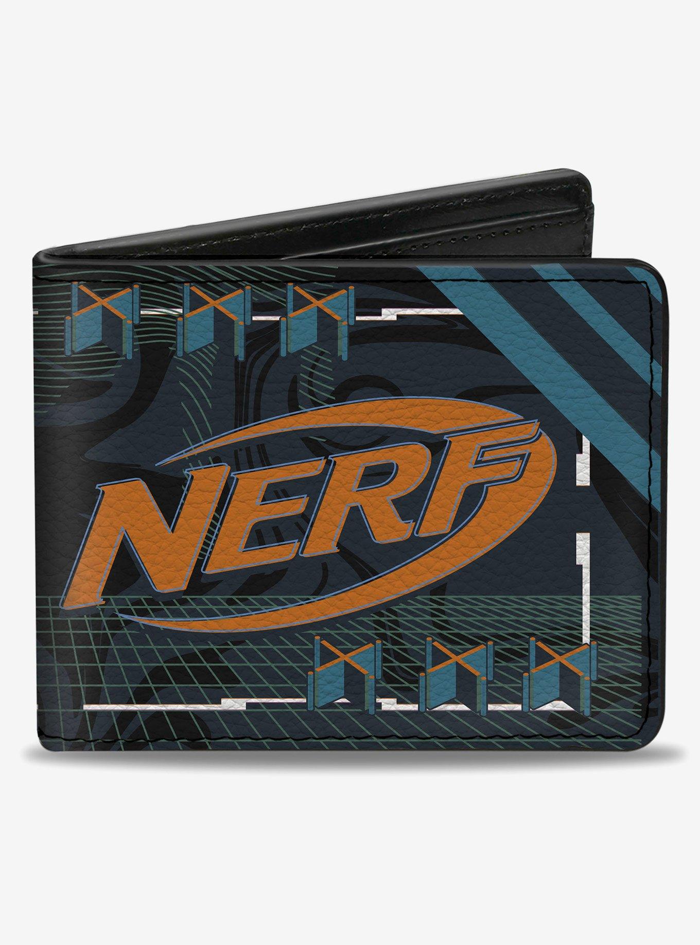 Nerf Logo and Text Collage Purple Bifold Wallet, , hi-res