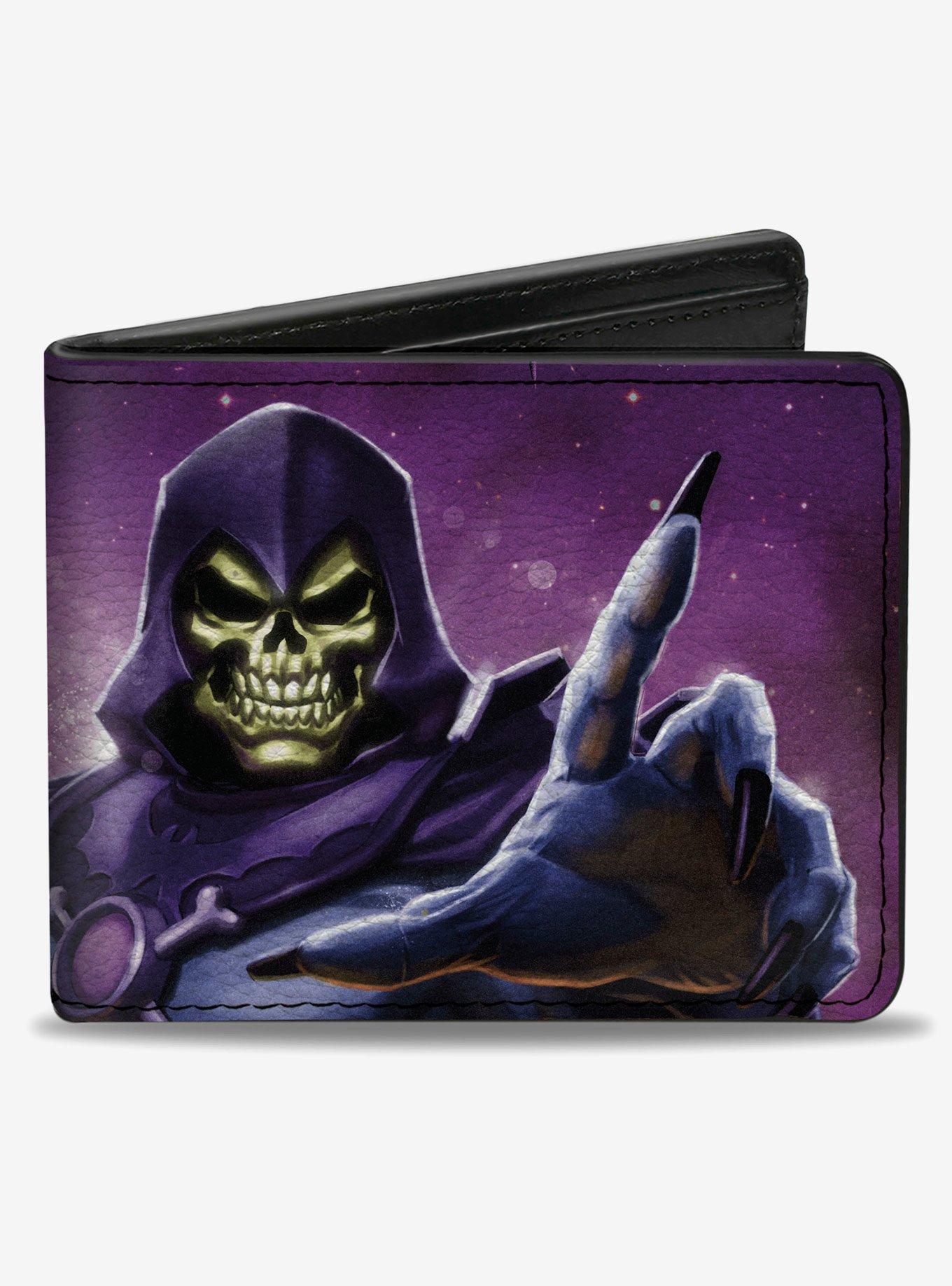 Masters of the Universe Revelation Skeletor Pose and Logo Galaxy Purples Bifold Wallet, , hi-res
