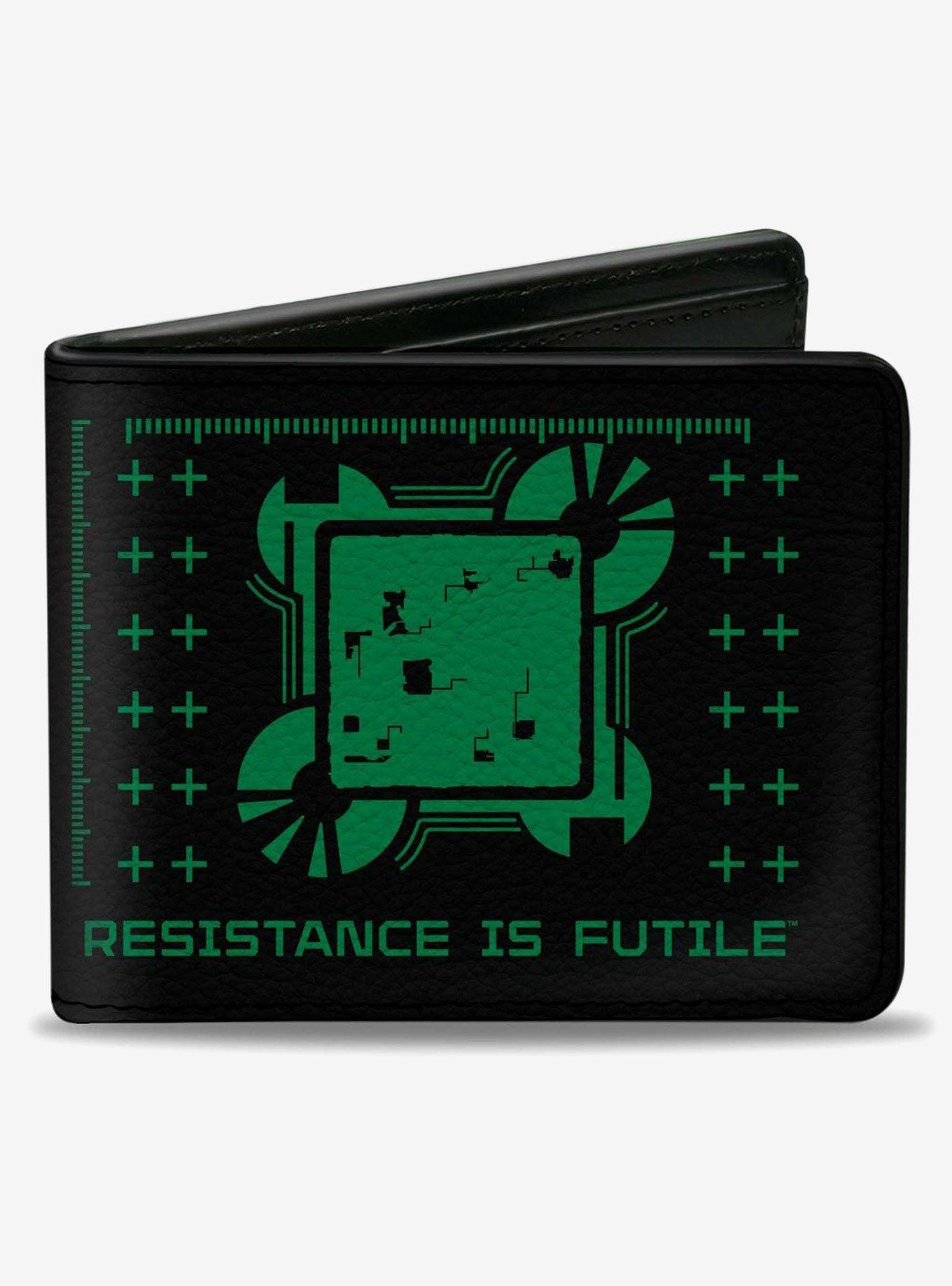 Star Trek Borg Cube Resistance Is Futile Icons Green Bifold Wallet, , hi-res