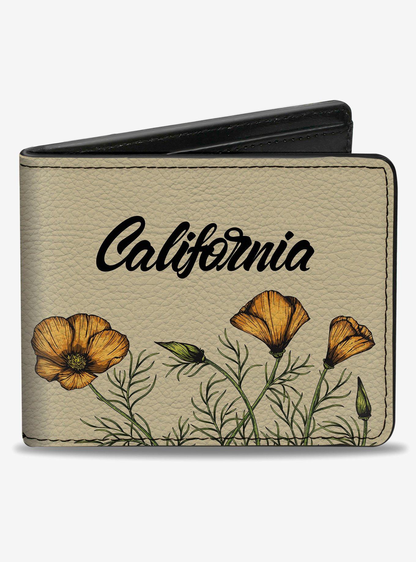 California Poppy and Script Beige Bifold Wallet, , hi-res