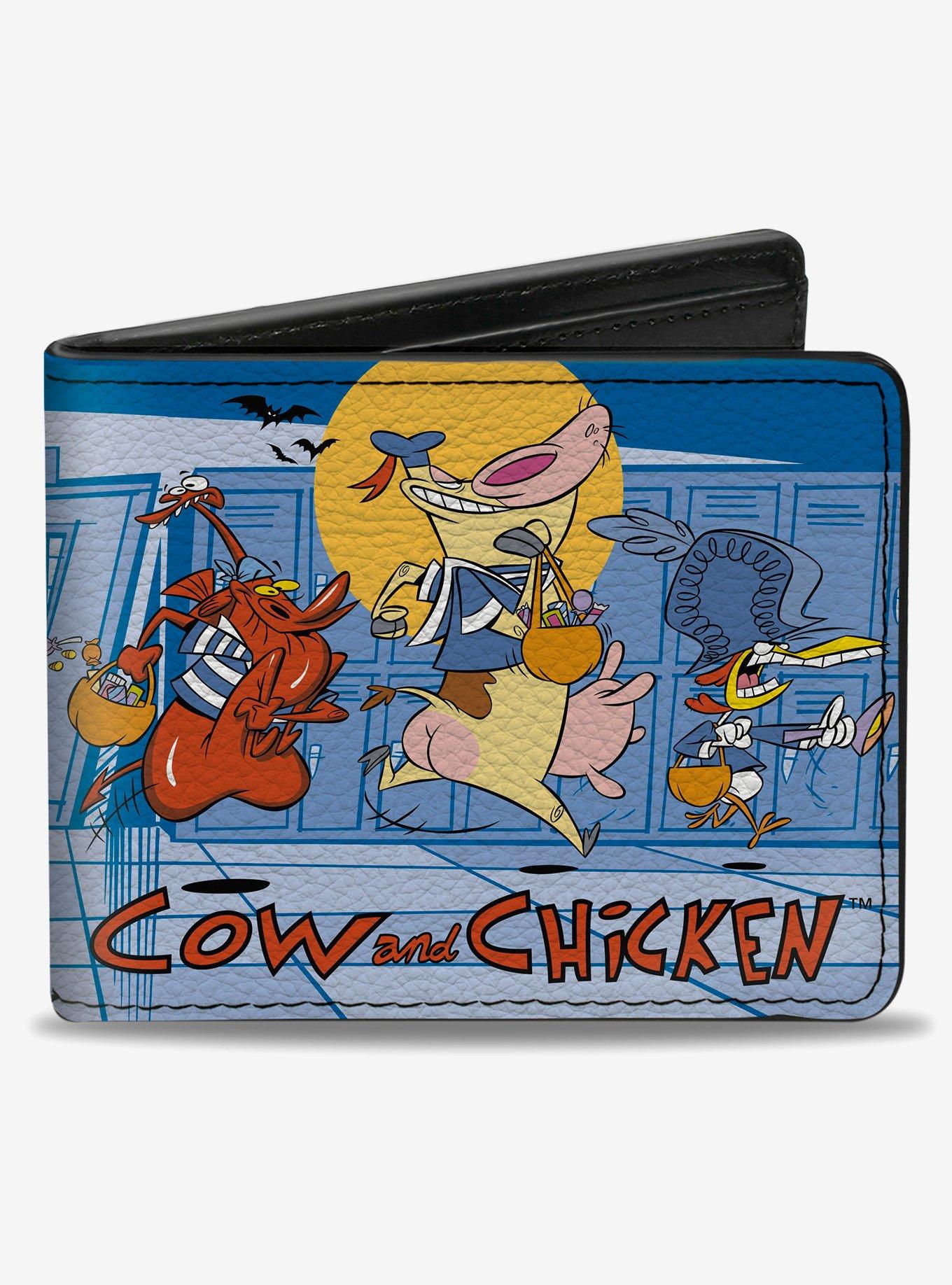 Cow and Chicken with Guy Running Pose and Title Logo Bifold Wallet, , hi-res
