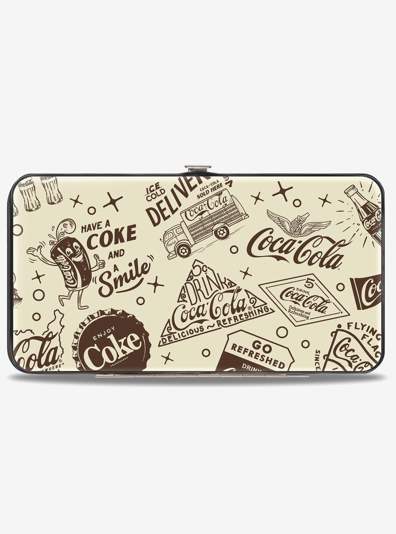 Coca-Cola Vintage Coca Cola Have a Coke and Smile Icons Collage Beige Hinged Wallet, , hi-res