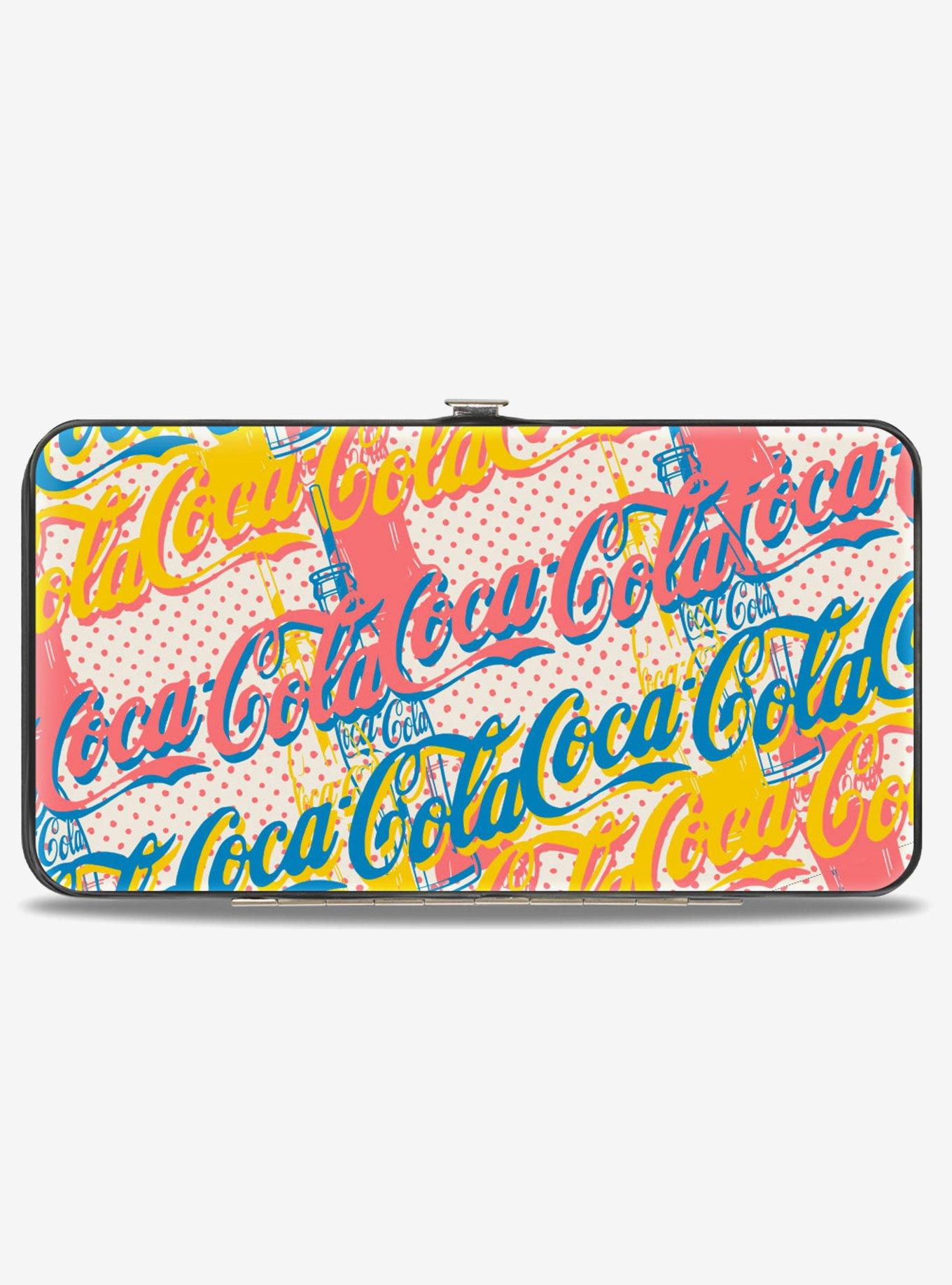 Coca-Cola Script Logo Stacked Pop Art Multi Pastel Hinged Wallet, , hi-res