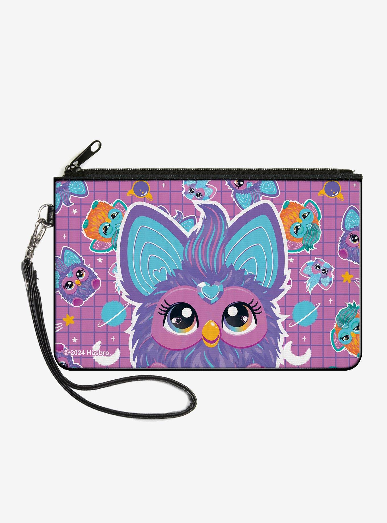 Furby Purple Excited Furby Pose and Icons Collage Zip Clutch Wallet, , hi-res