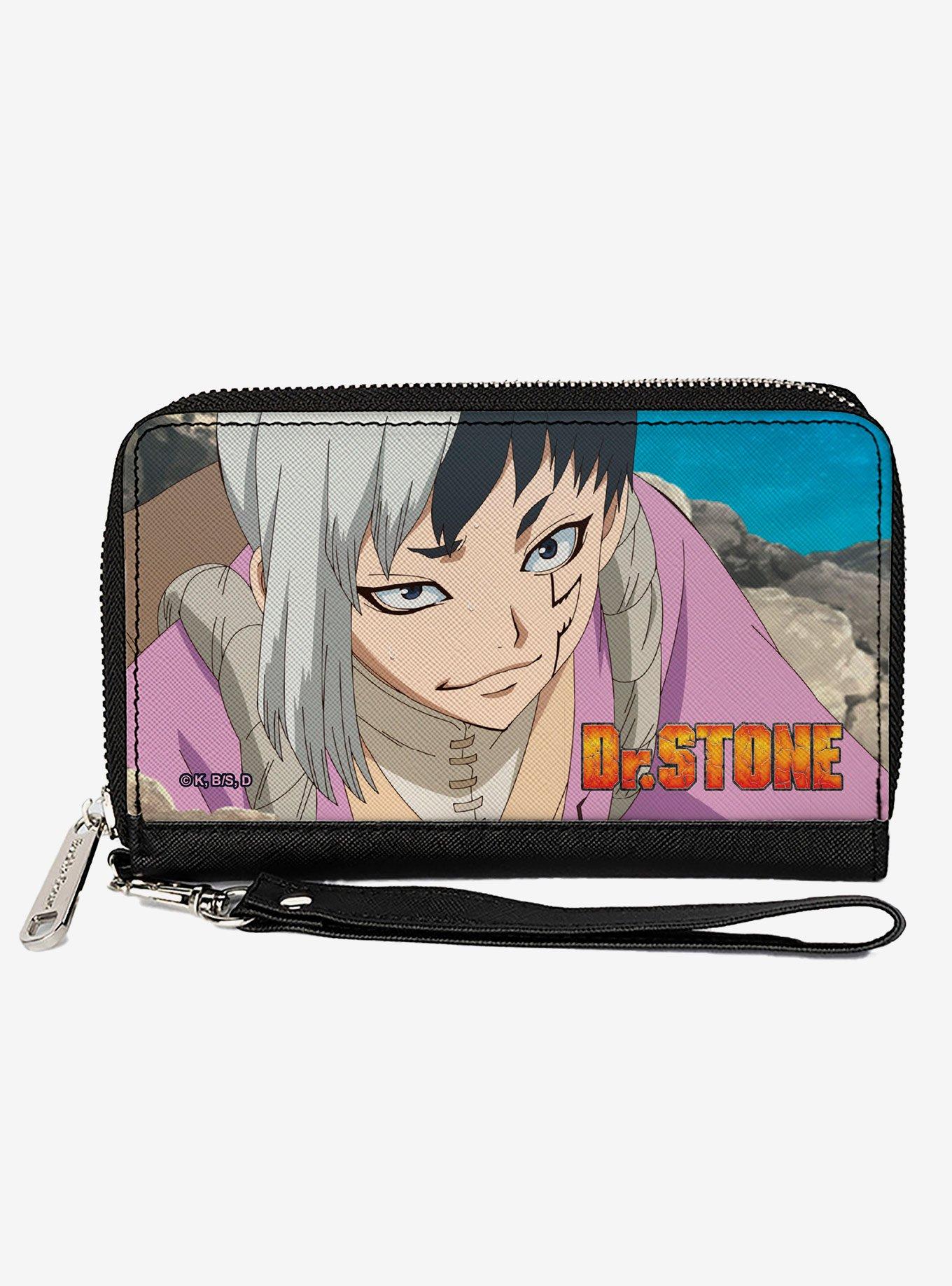Dr. Stone Gen Asagiri Hiking Pose and Title Logo Zip Around Wallet, , hi-res