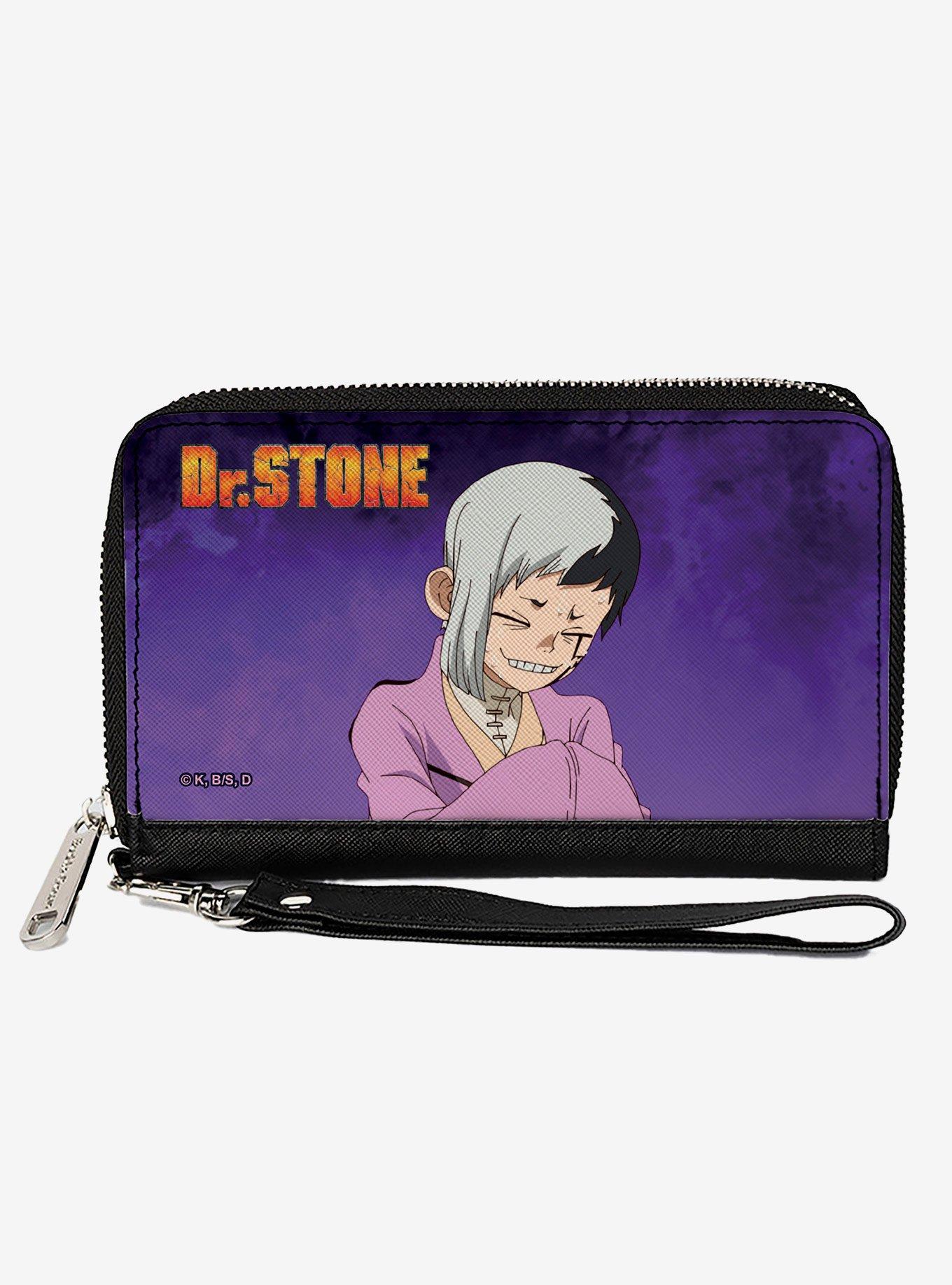 Dr. Stone Gen Asagiri Laughing Pose Title Logo Purples Zip Around Wallet, , hi-res