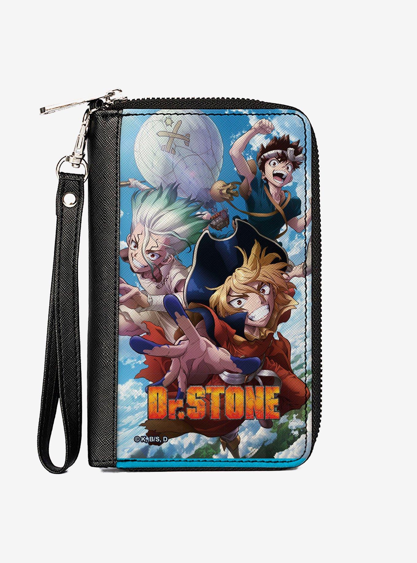 Dr. Stone Three Character Group Pose and Title Logo Zip Around Wallet, , hi-res