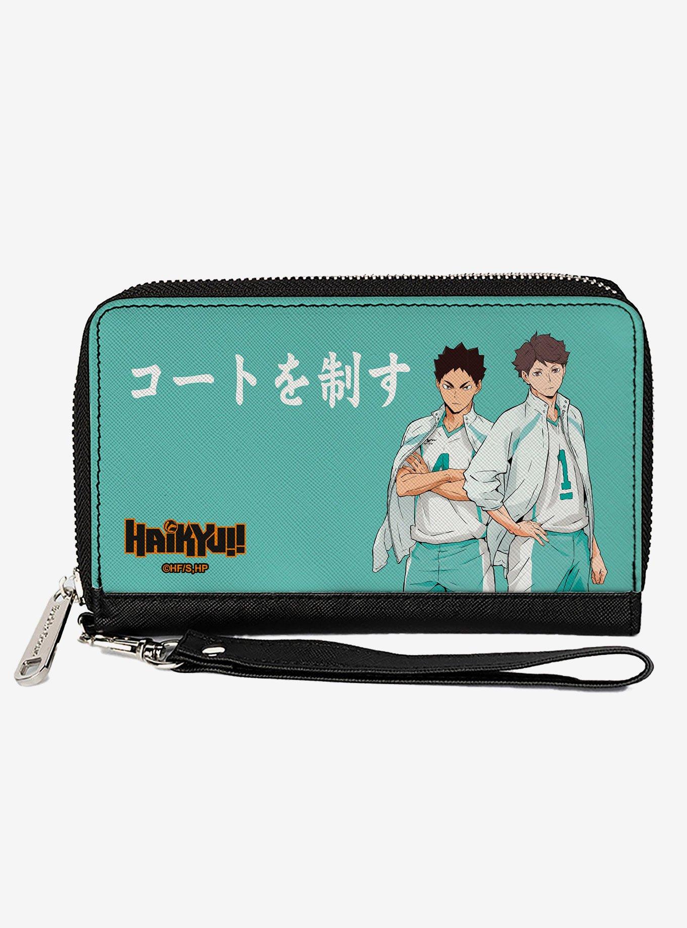 Haikyu!! Aoba Johsai High Ikawa and Iwaizumi Pose Turquoise Zip Around Wallet, , hi-res