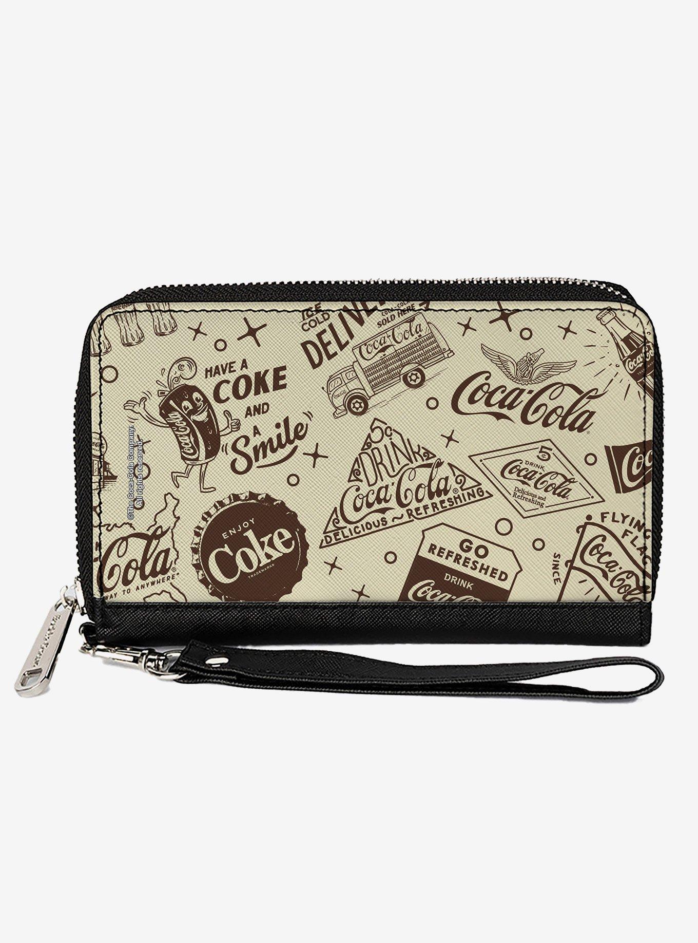 Coca-Cola Vintage Coca Cola Have a Coke and Smile Icons Collage Beige Zip Around Wallet, , hi-res