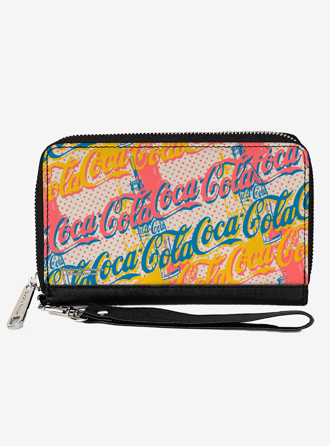 Coca-Cola Script Logo Stacked Pop Art Multi Pastel Zip Around Wallet, , hi-res