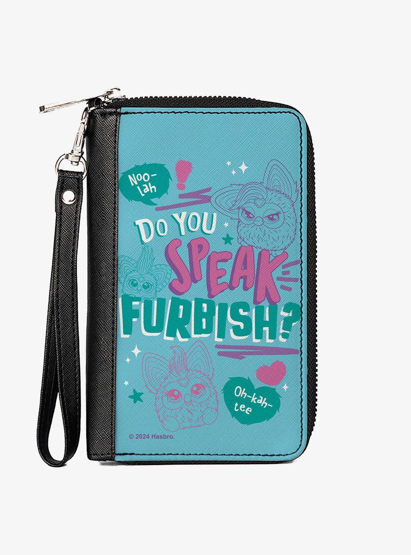 Furby Do You Speak Furbish Poses and Quote Purple Zip Around Wallet, , hi-res