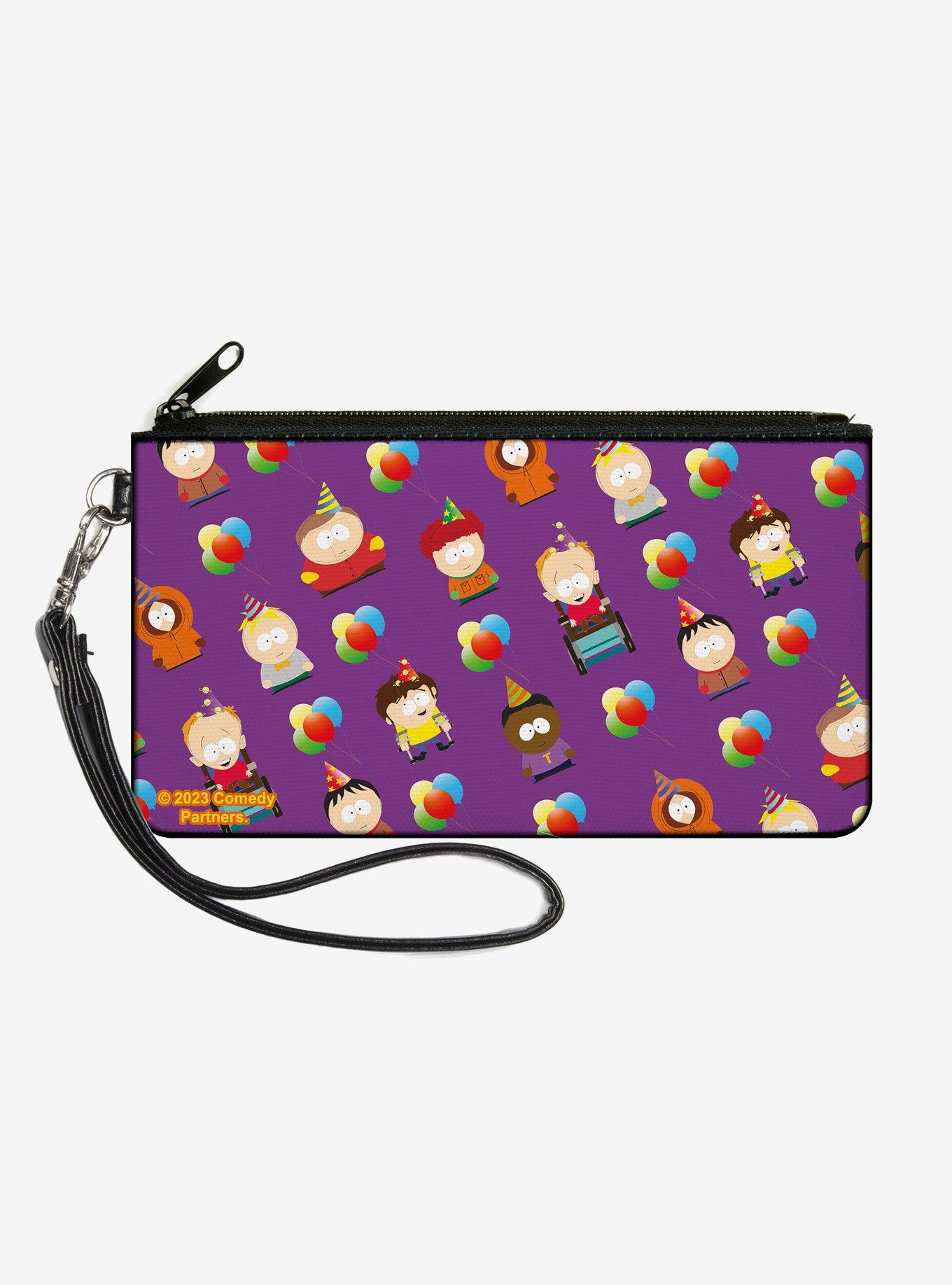 South Park Birthday Party Character Poses and Balloons Purple Zip Clutch Wallet, , hi-res